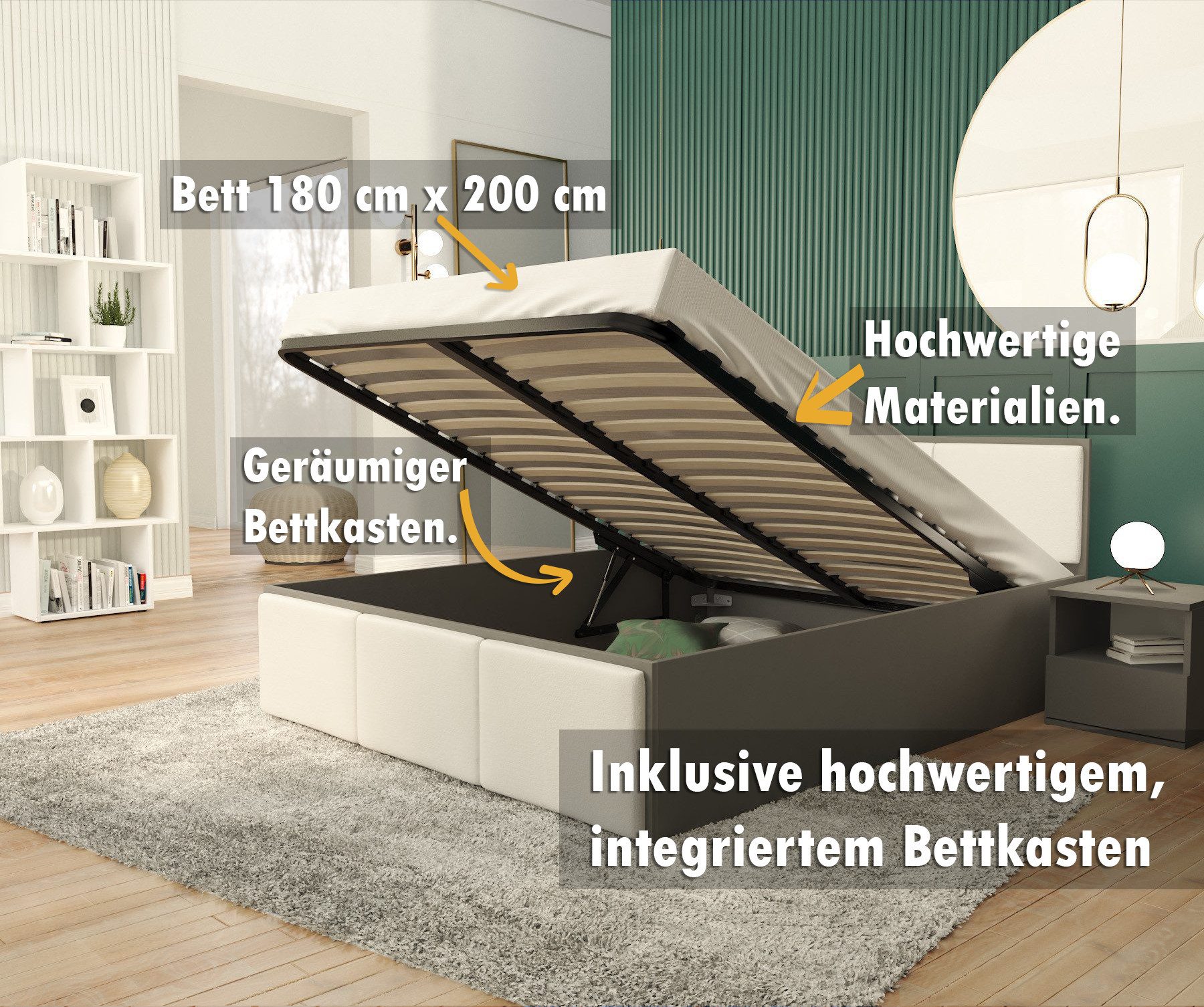 FDM Stauraumbett mit Bettkasten und Lattenrost günstig online kaufen