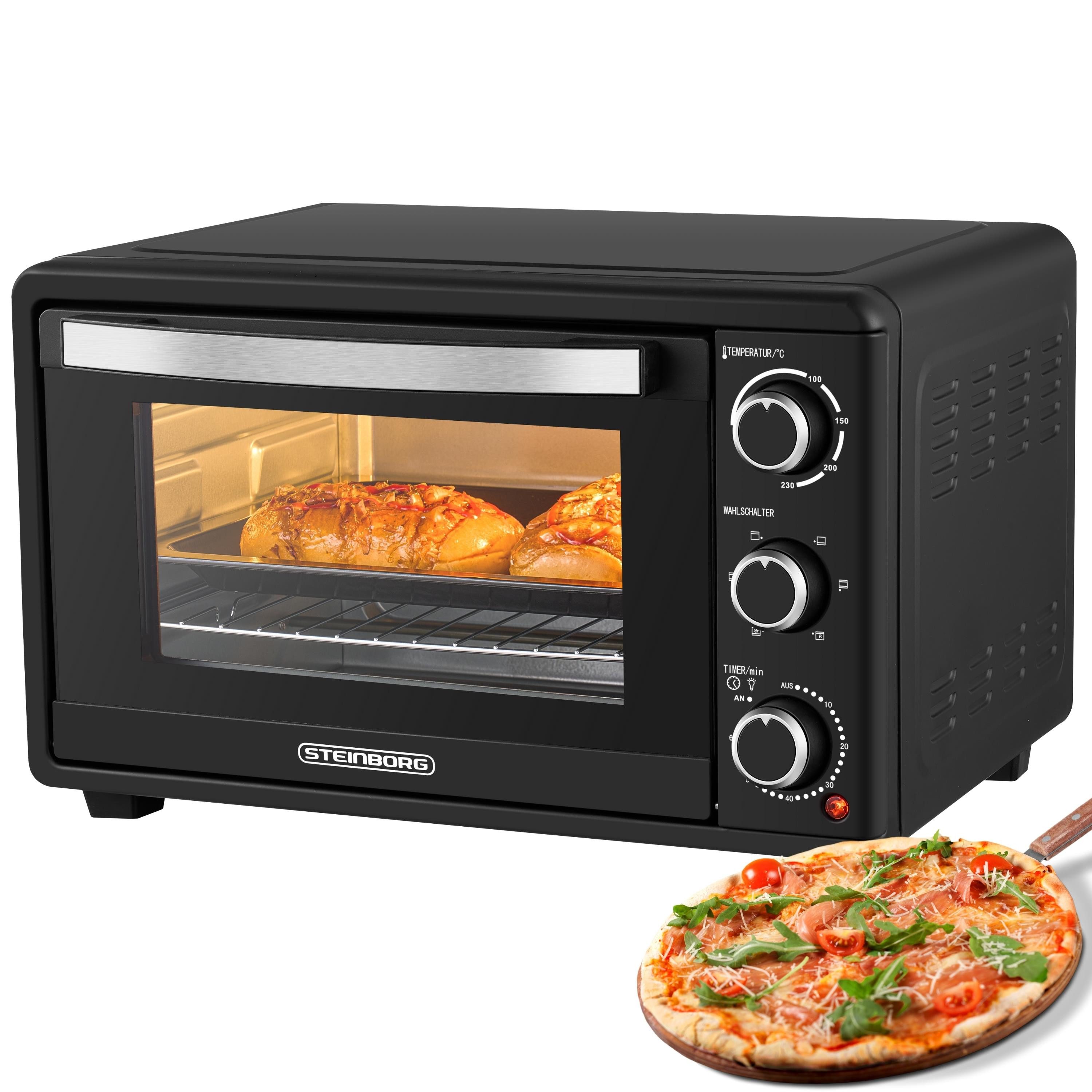 STEINBORG Minibackofen SB-3018, 25 Liter, Umluft, mit Krümelblech, 1500 Watt