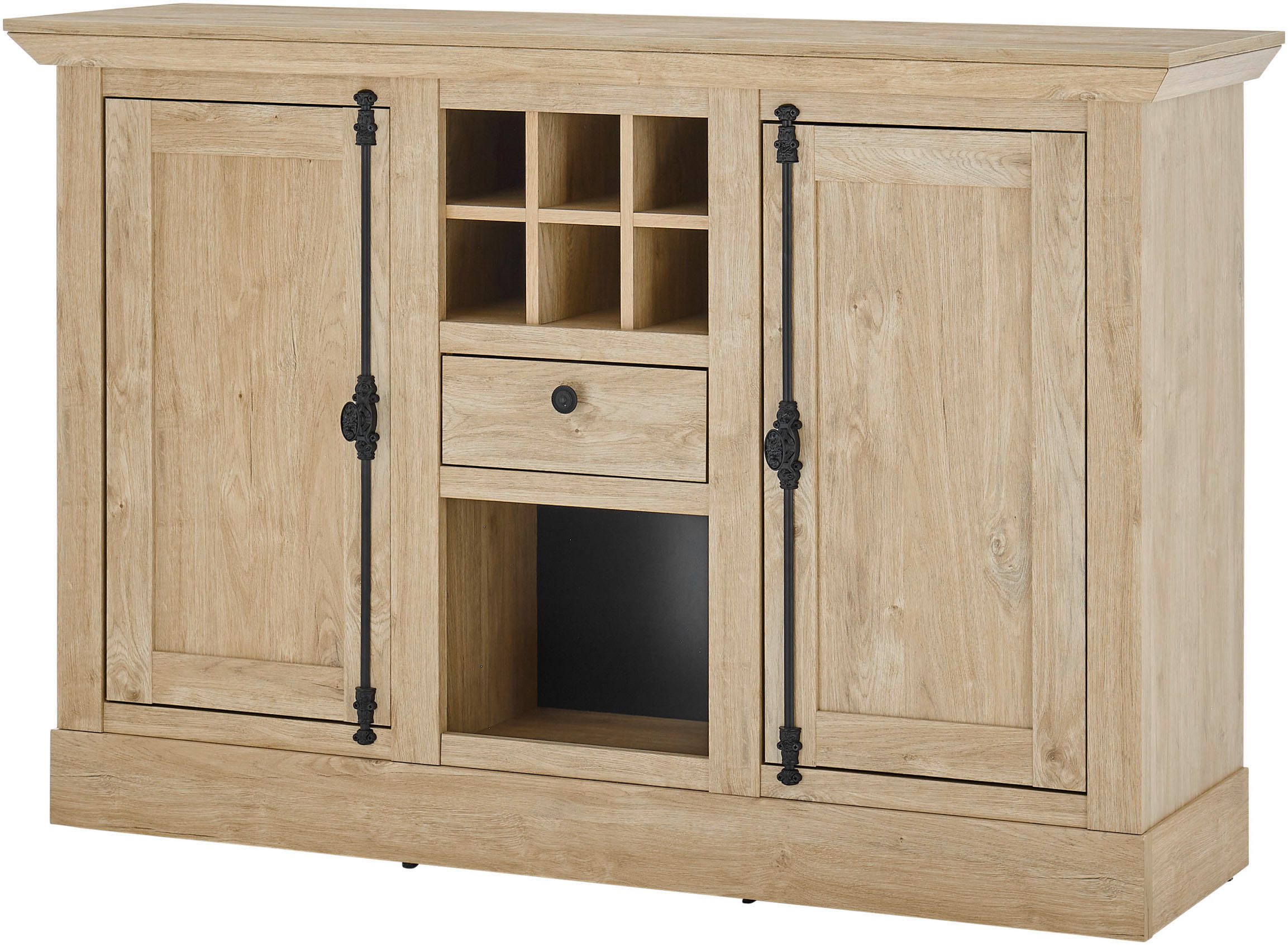 Home affaire Highboard Cornwall, Kommode im Landhausstil, Schrank, Sideboard, Eiche Dekor (1 St), verschnörkelte Metallgriffe, ausreichend Stauraum, 152 cm breit
