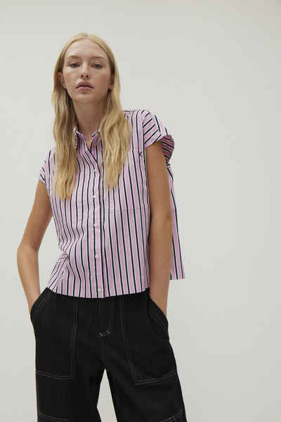 THE FASHION PEOPLE Kurzarmhemd Cropped Blouse striped
