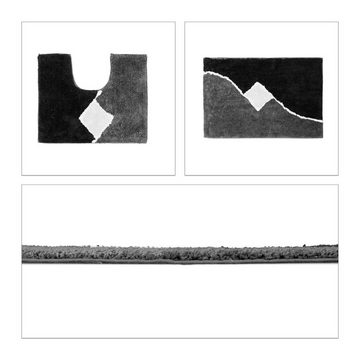 Badematte Badgarnitur 2-teiliges Grafikmuster relaxdays, Höhe 15 mm, Polyester, Grau