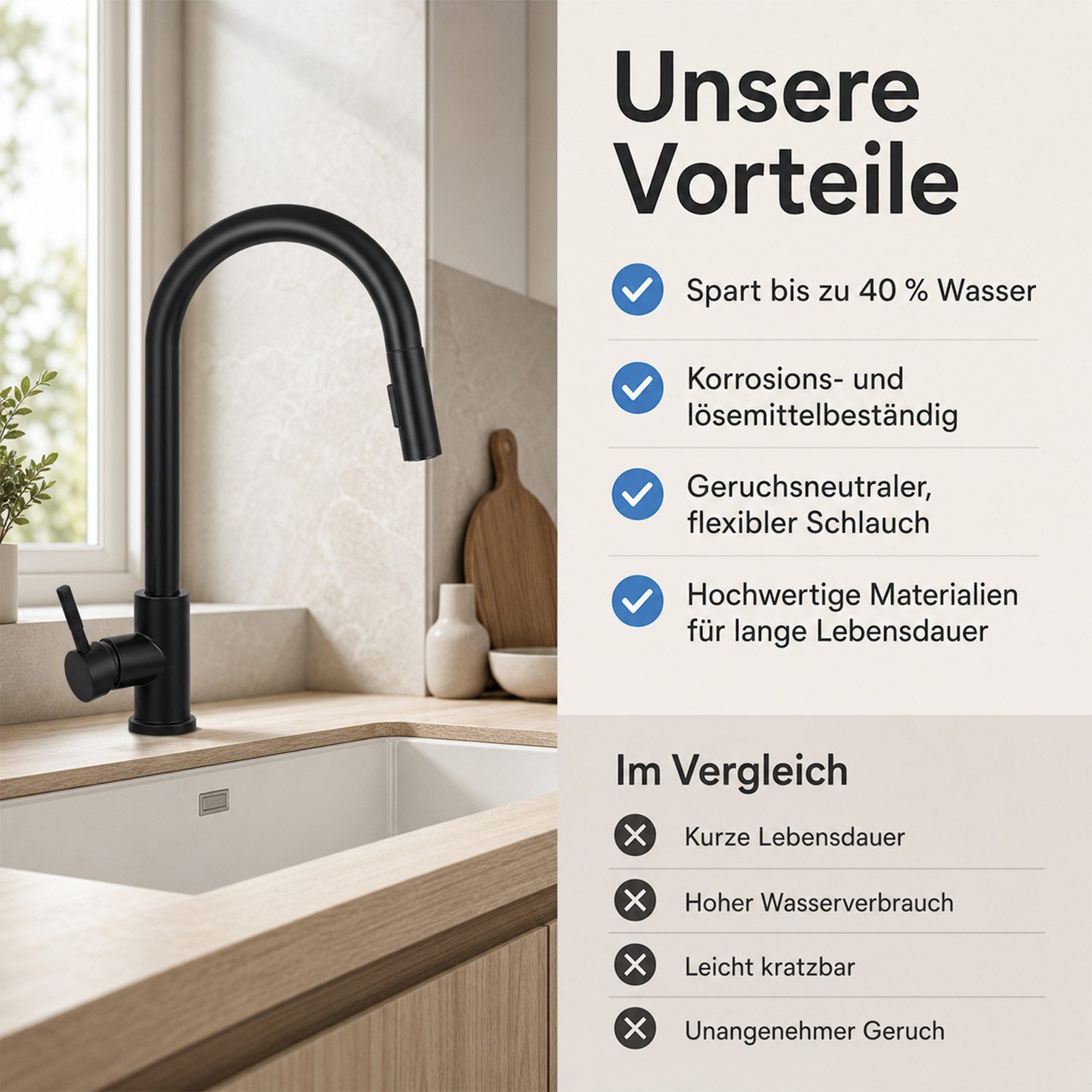 Ledklang Spültischarmatur Edelstahl 360° drehbar Ausziehbarer Brause 2 Strahlarten Küchenarmatur (1-St) für Einhebelmischer Mischbatterie Wasserhahn Küche – Bild 5 von 5
