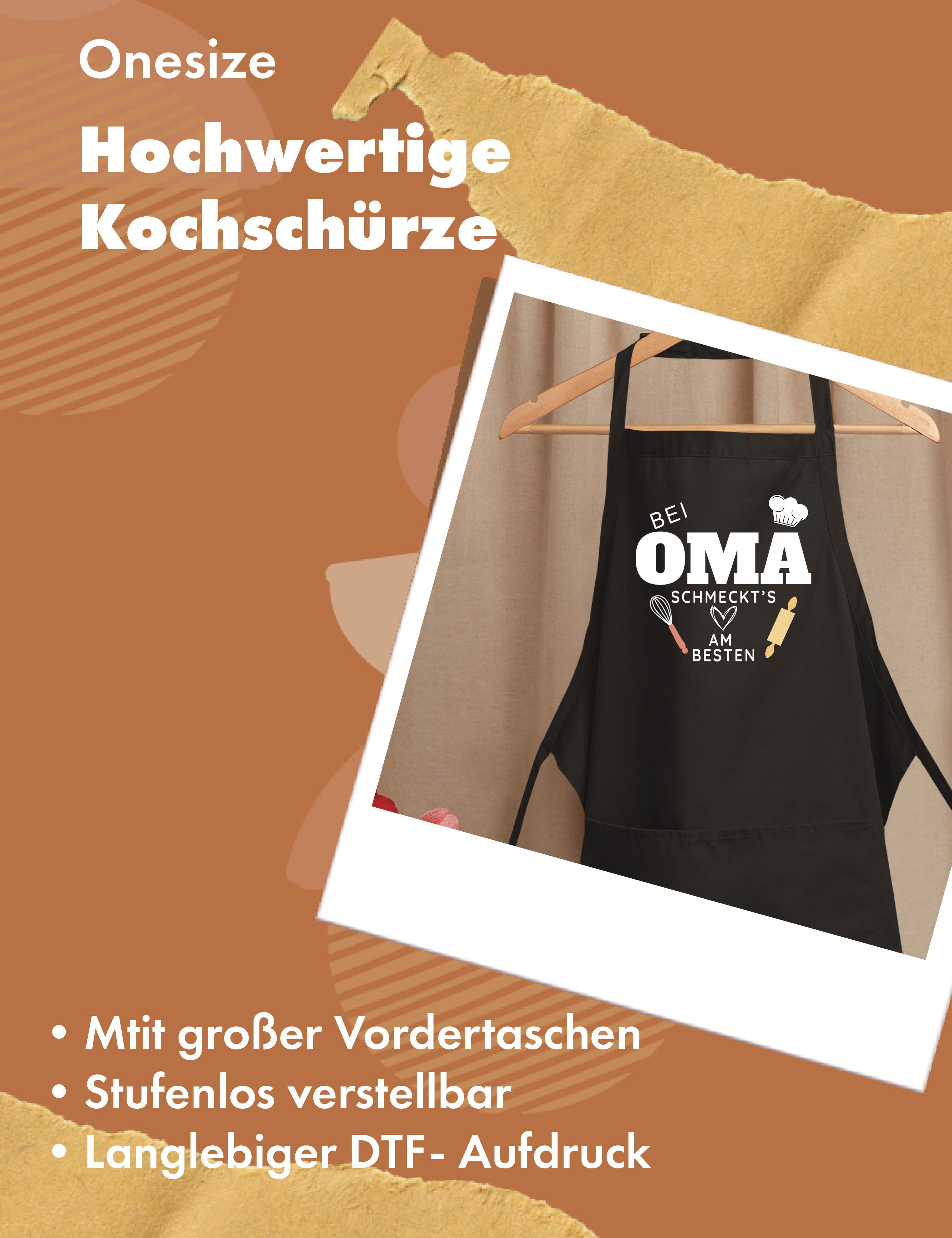 Youth Designz Grillschürze Damen Schürze "Bei Oma schmeckt es am Besten" Print Kochschürze, mit lustigem Spruch & Logo Aufdruck