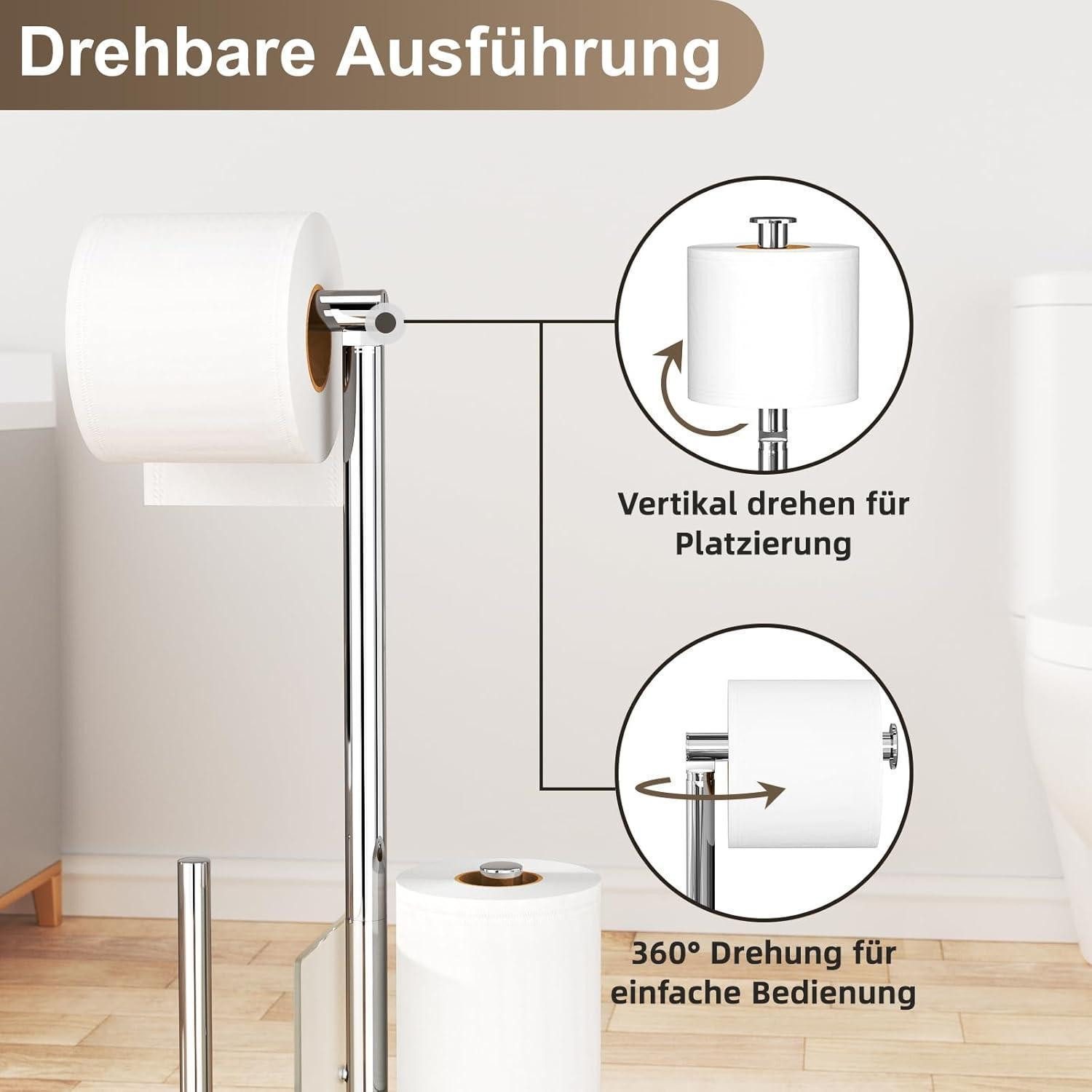 LuxusKollektion Toilettenpapierhalter Toilettenpapierhalter stehend mit WC Bürste Edelstahl Garnitur (1-St) – Bild 4 von 5