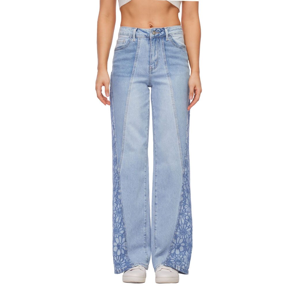 Ital-Design Weite Jeans Damen High Waist Wide Leg Jeans mit Details (91978478) Applikation Stretch High Waist Jeans in Hellblau
