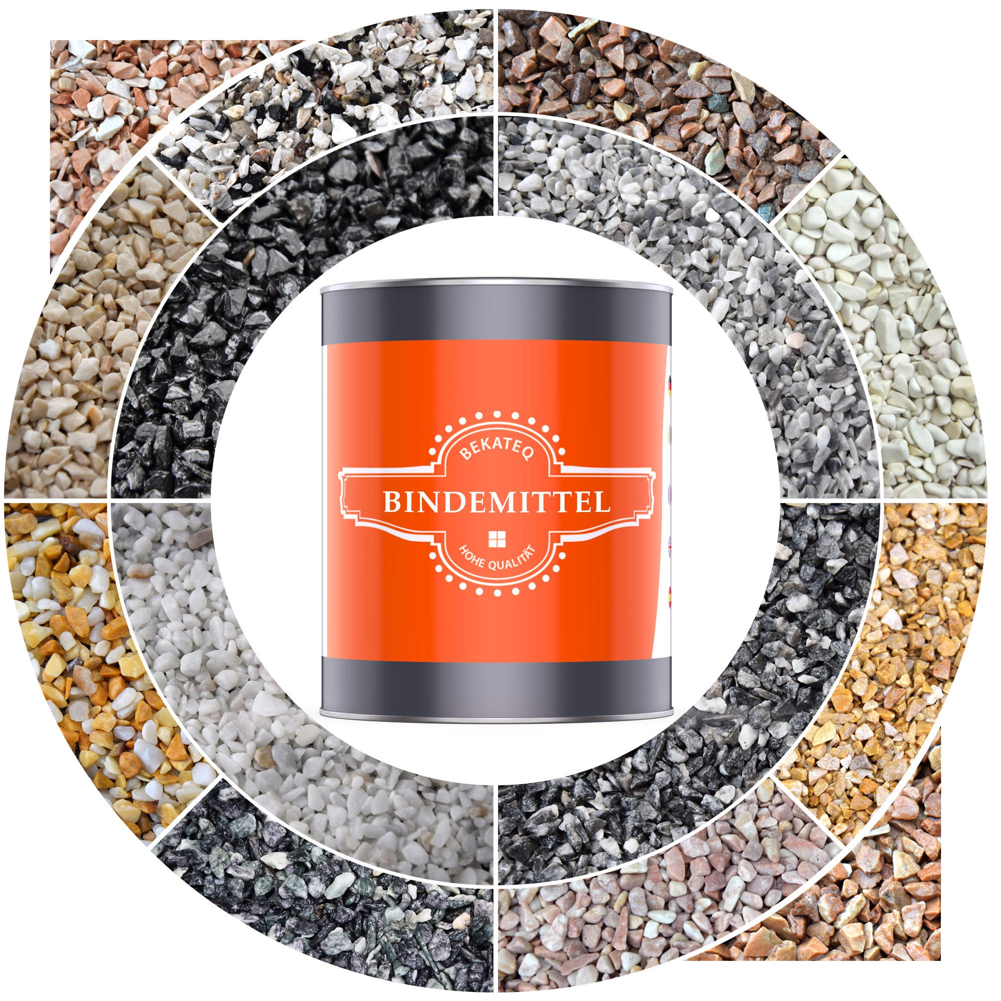 BEKATEQ Kieselsteine BK-605PU Steinteppich Set außen, (Set, 1K PU Kleber + 25kg Marmorkieselsteine - bis 2,5qm), Steinteppich Set aussen, wetterfest, UV-fest, frostfest, wasserfest