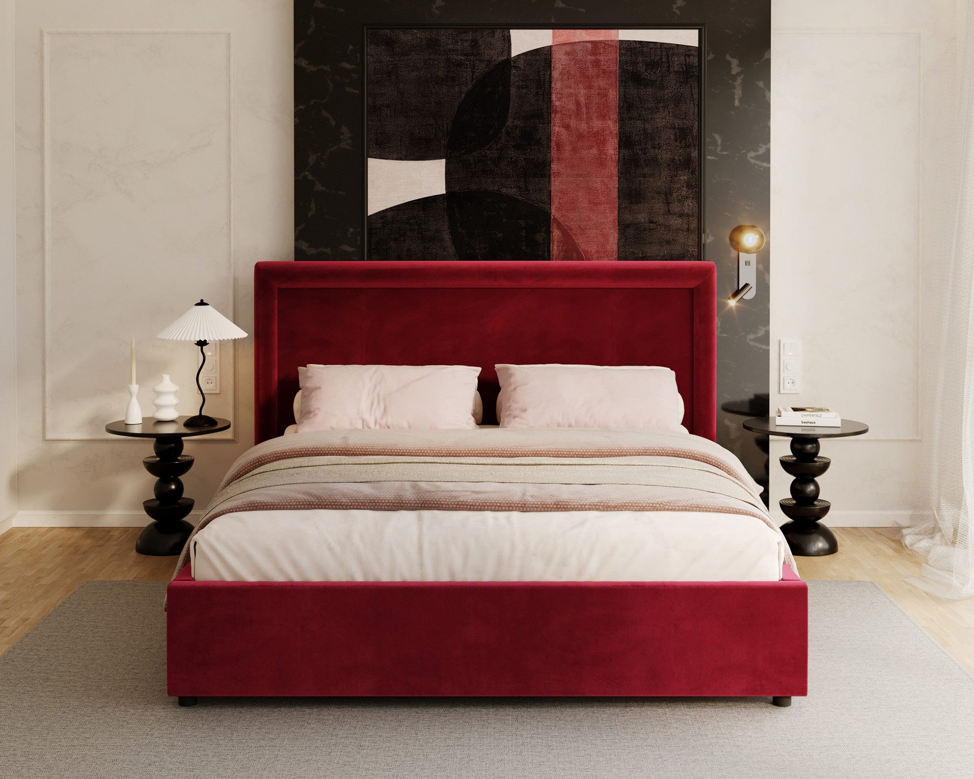thematys Polsterbett mit Bettkasten & Lattenrost - Stauraum 120x200–180x200cm - Samt / Cord (Optional mit 28 cm H3/H4 Taschenfederkern oder 23 cm Taschenfederkern-Matratze H2, hydraulisches Stauraumbett)