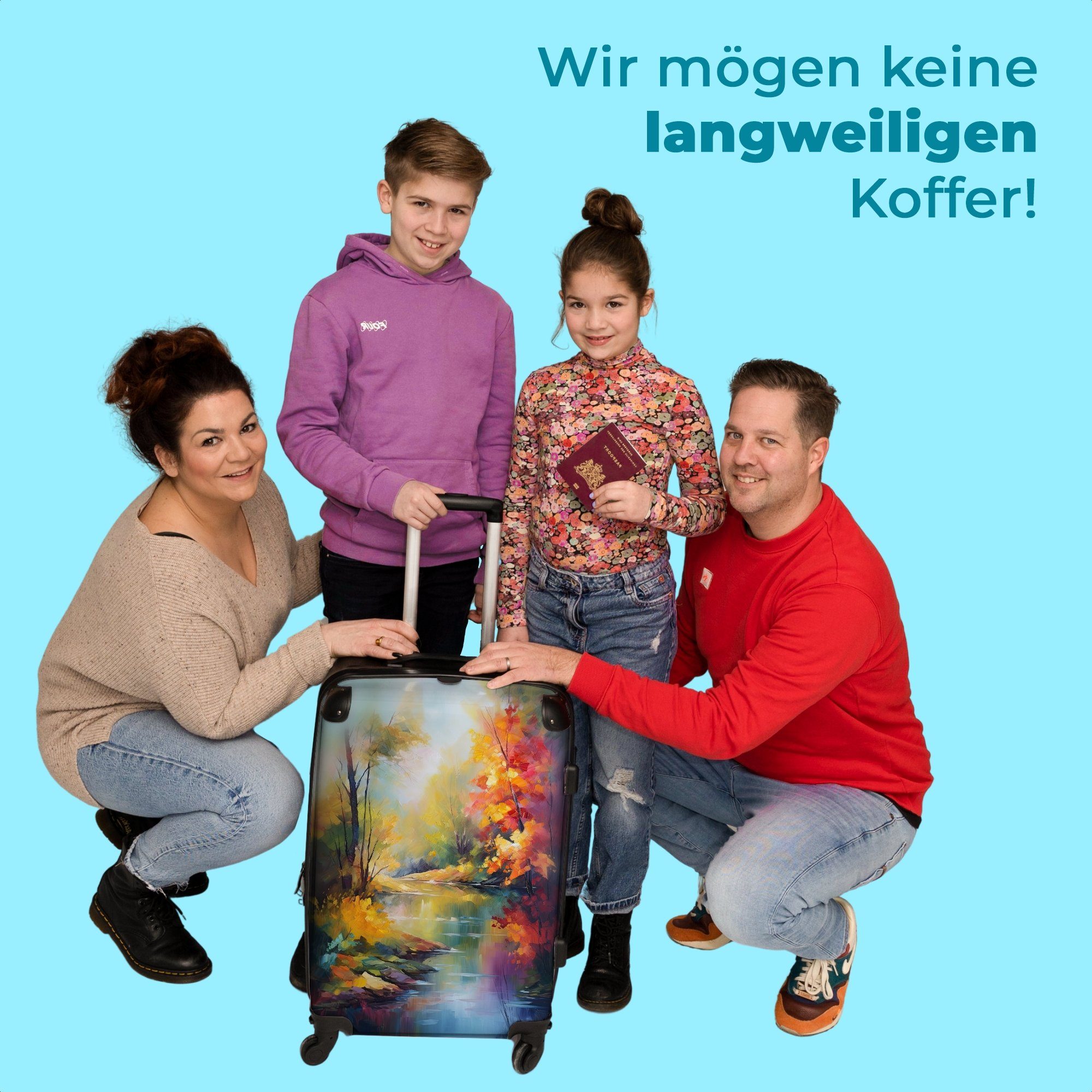 Trolley Fluss Rollkoffer Rollen, Farbenfroh, NoBoringSuitcases.com© 4 Landschaft Reisekoffer mit Große - 4 67x43x25cm Aufgabegepäck - - - Ölgemälde Koffer Rollen