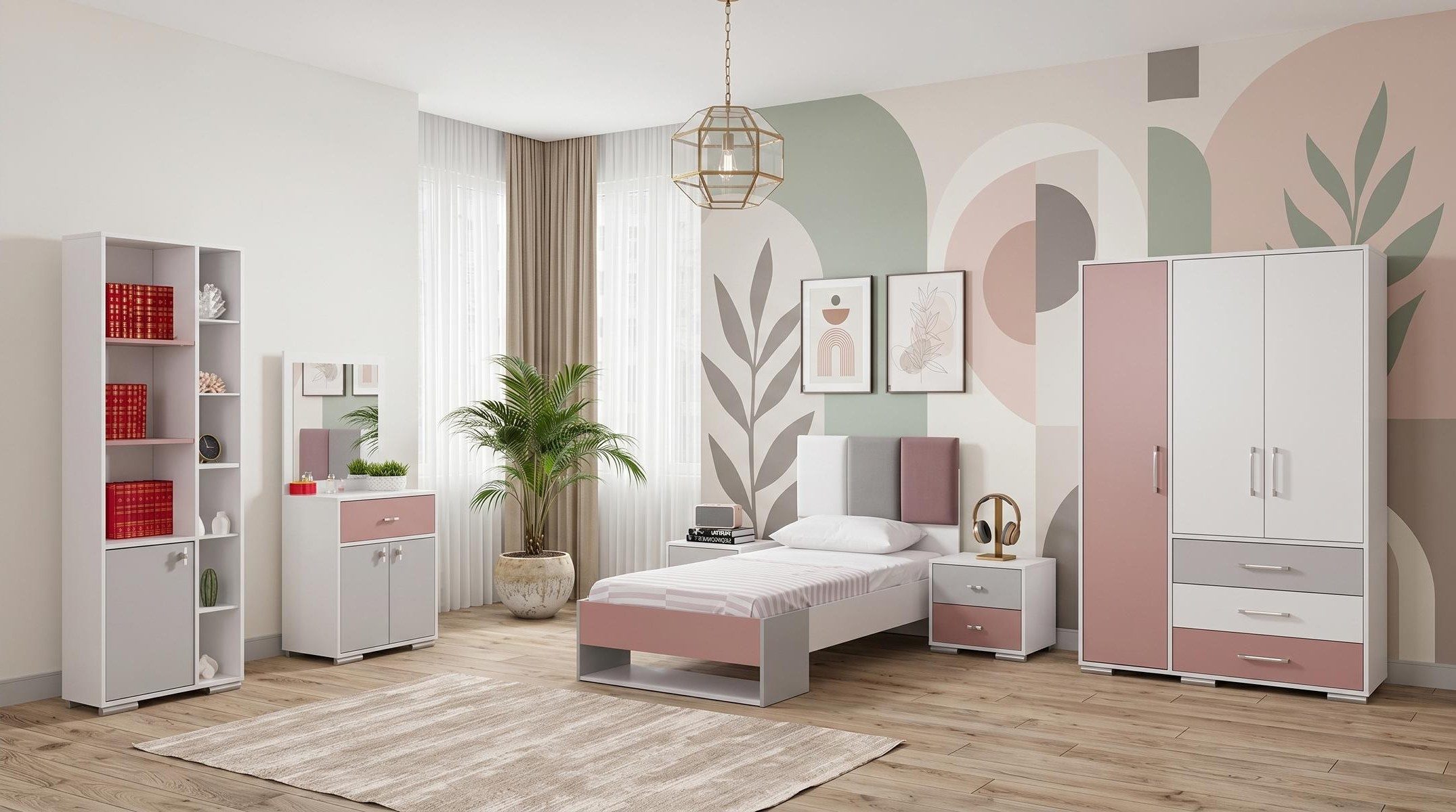 Xlmoebel Kleiderschrank Weißer Kleiderschrank für Jugendzimmer mit viel Stauraum (Jugendzimmer-Set, 6-St., 6-tlg)