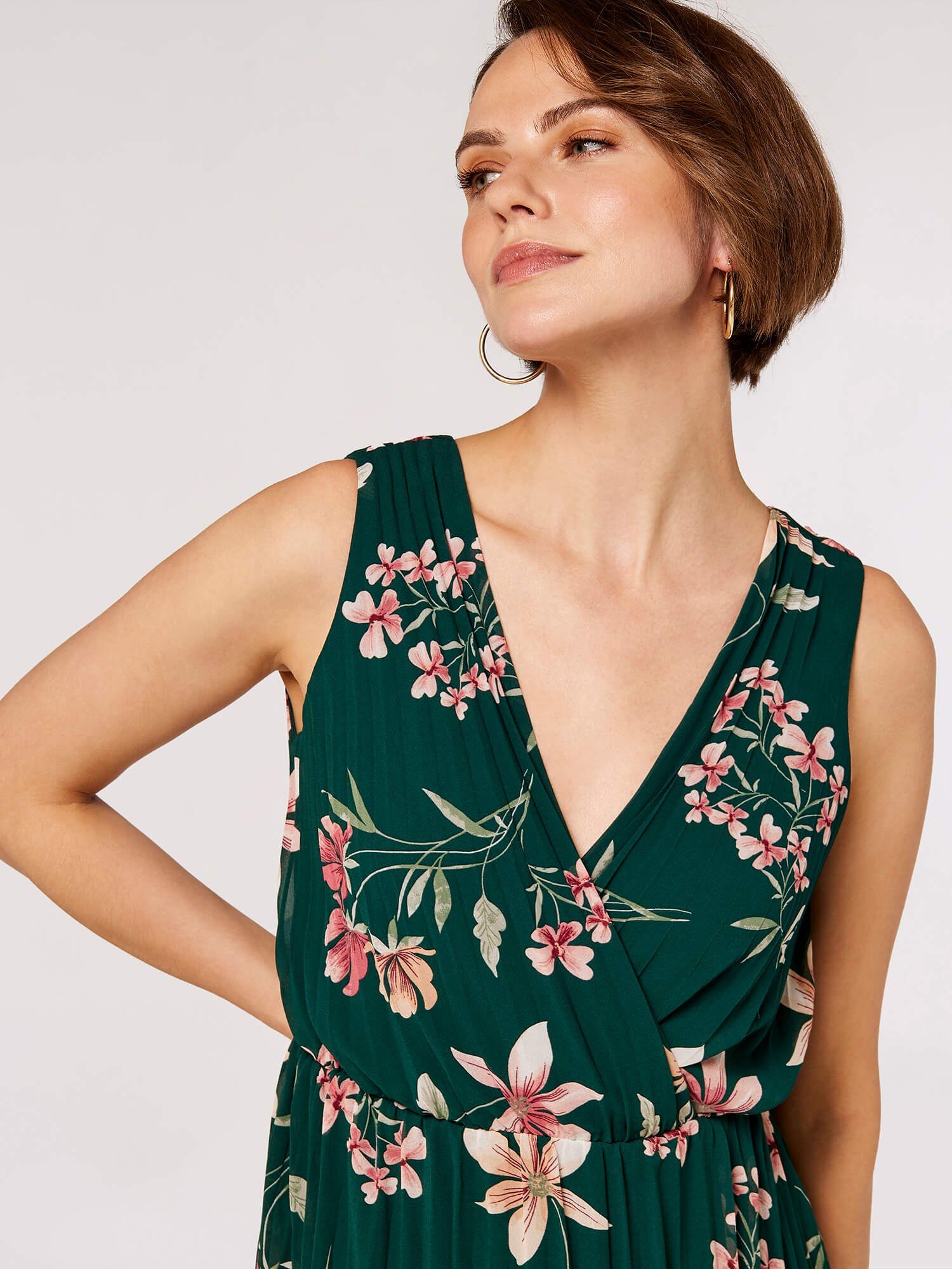 Apricot Midikleid mit floralem Muster, beidseitig günstig online kaufen