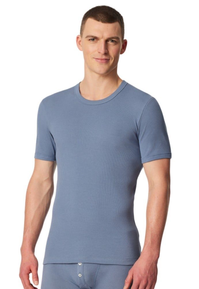 Schiesser Kurzarmshirt Unterwäsche Shirt Revival Friedrich (Baumwolle) Kurzarm blaugrau