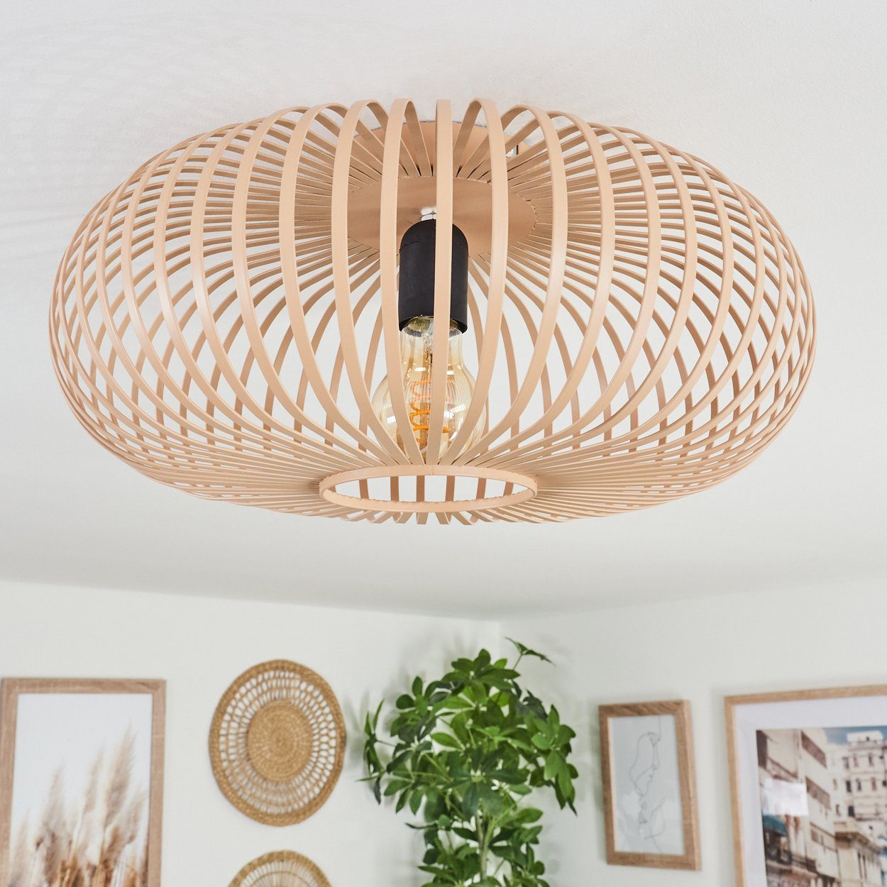 hofstein Deckenleuchte moderne Deckenlampe aus Metall in Schwarz/Hellbraun/ günstig online kaufen