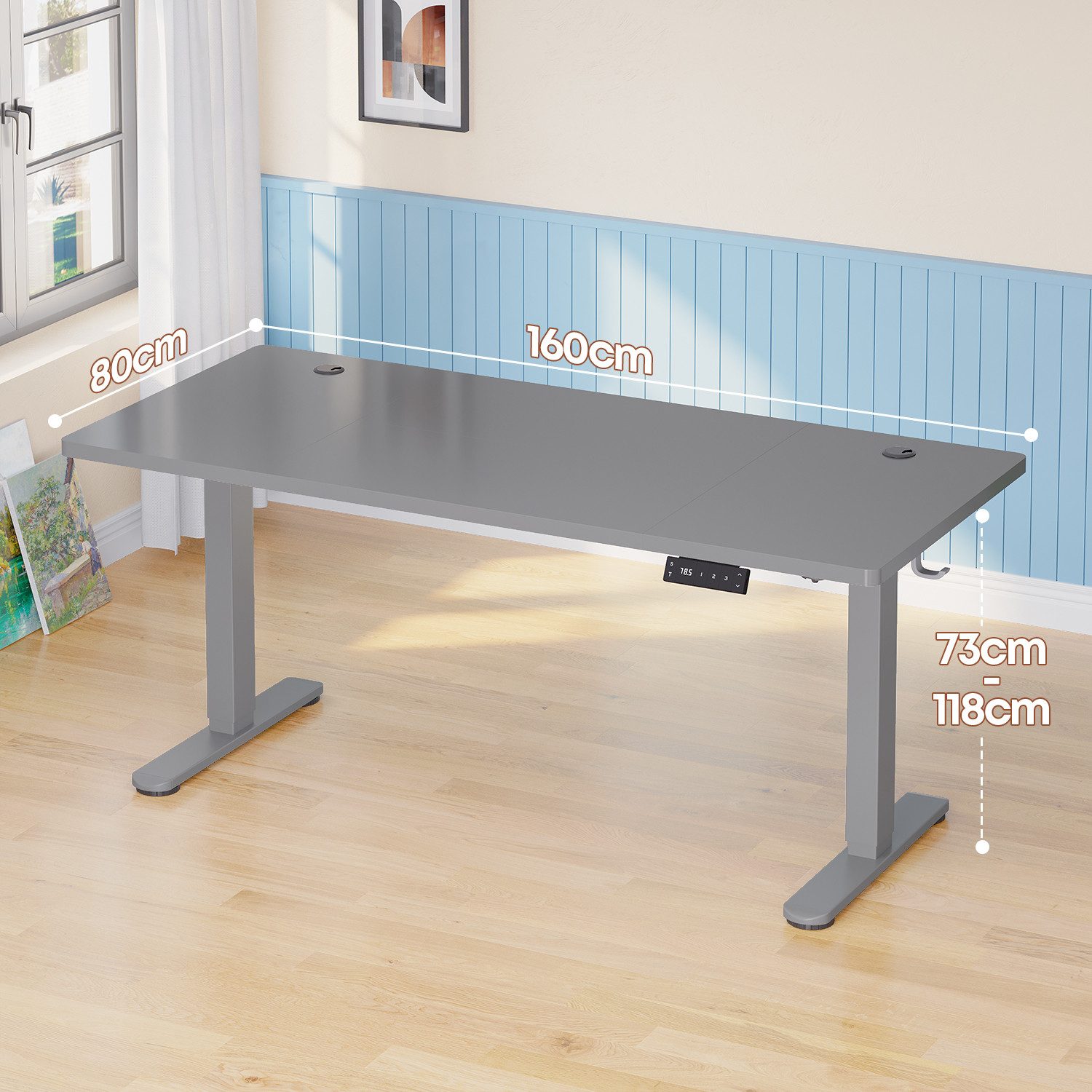 HOMALL Schreibtisch Höhenverstellbarer Schreibtisch mit 3 Höhen-Speicherfunktionen (Mehrere GrdBen 120/140/160/180/200 cm mit 1 USB-Ladanschlus Tischplate mit einerTiefe von 80 cm Der Tisch besteht aus ver Tischplaten)