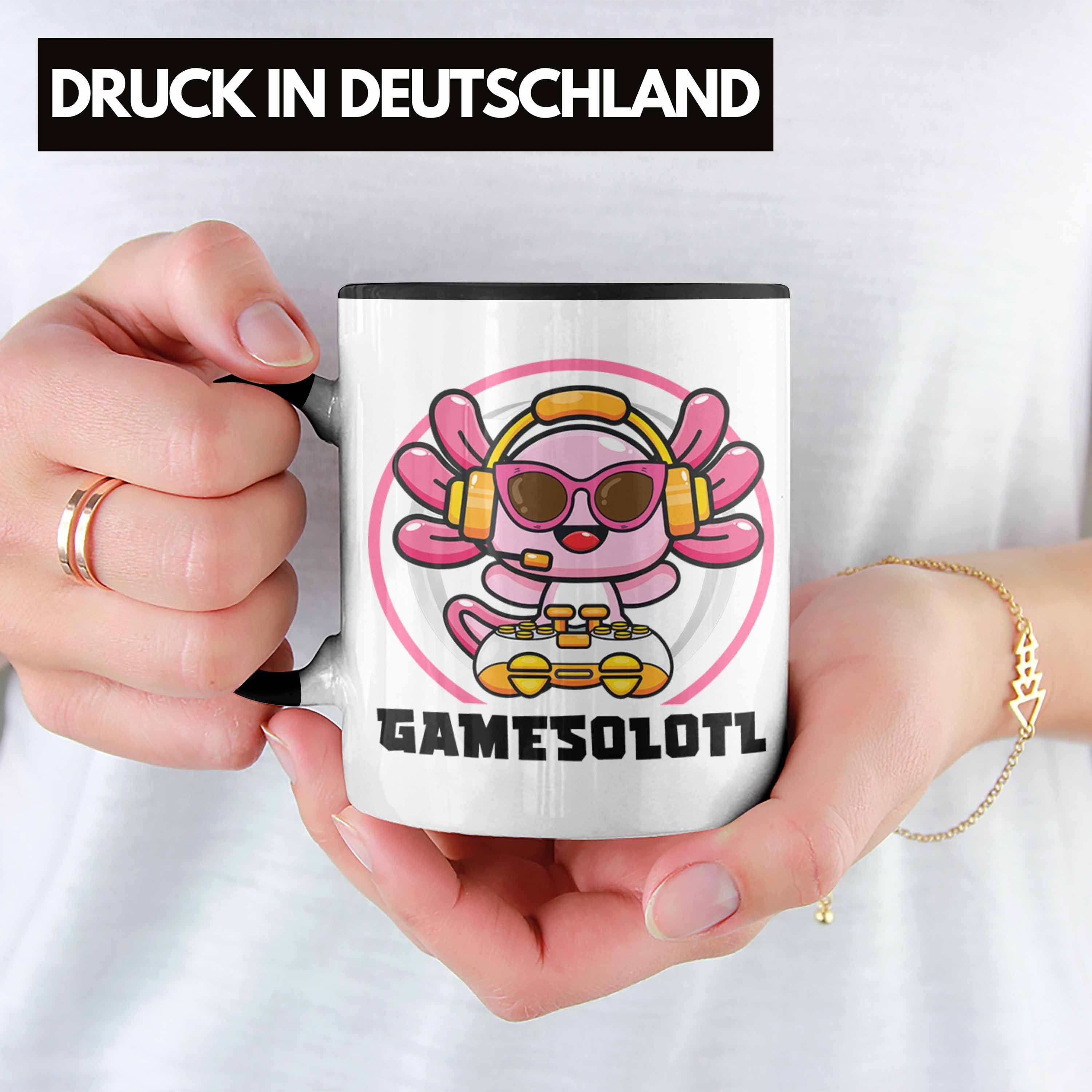 Trendation Tasse Trendation - Axolotl Tasse Tiere Lustig Schwarz Gamer Geschenkidee Grafik Schwanzlurch Geschenk