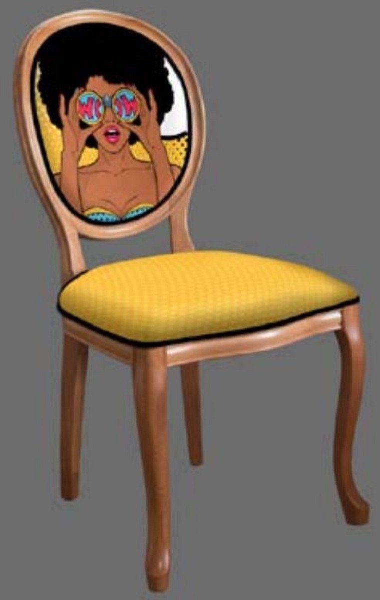 Barock im Handgefertigte - Stühle Gelb Padrino / Möbel Mehrfarbig Casa Esszimmer Esszimmerstuhl Küchen Braun / Esszimmerstuhl Set - 6 Barock Barockstil