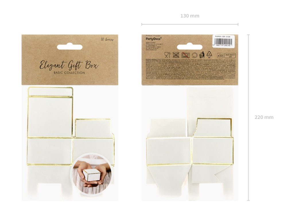 partydeco 6x3,5x5 Rand, mit gold rechteckig weiß, Schachteln Konfetti