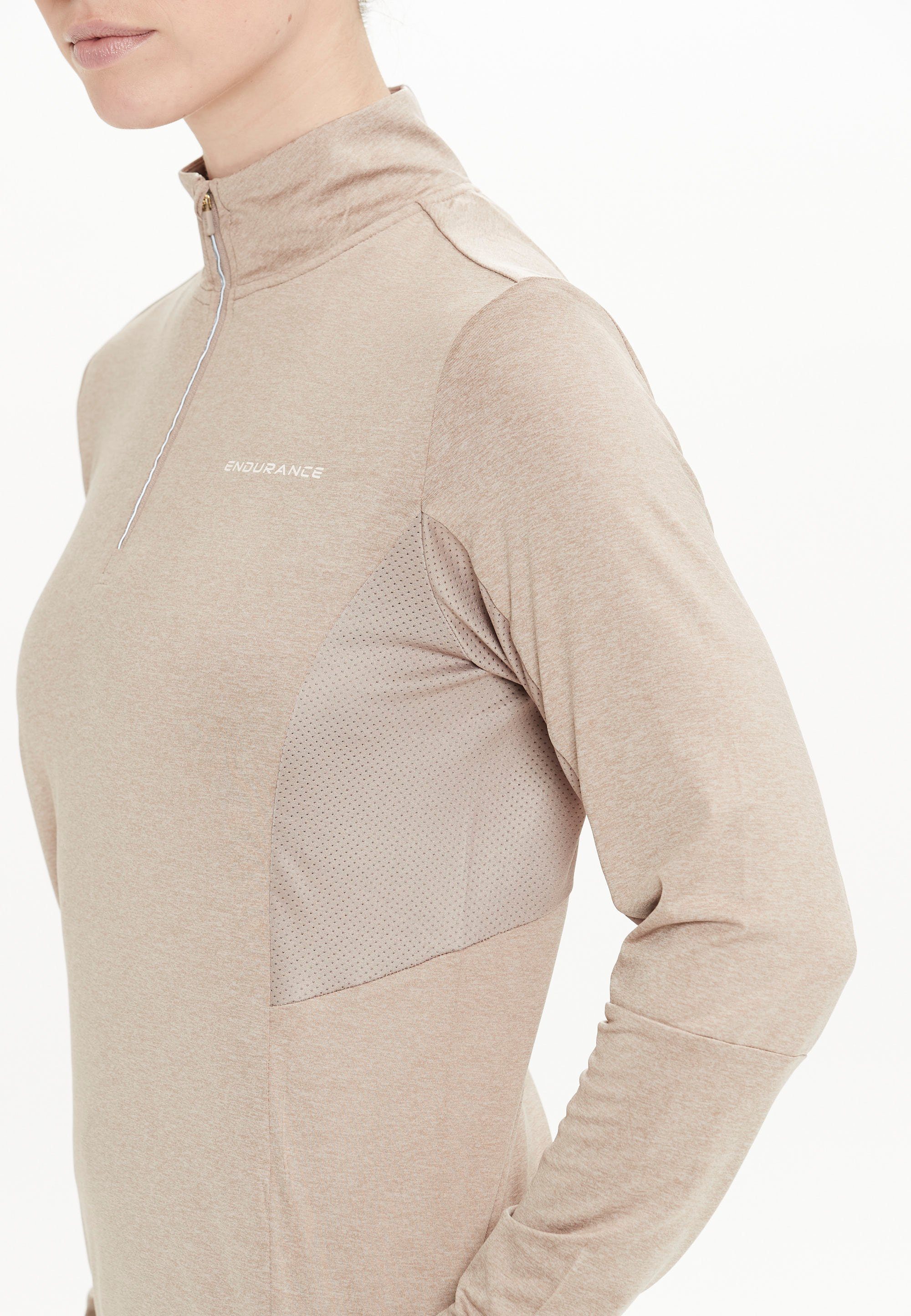 JOCEE (1-tlg) W Langarmshirt Details ENDURANCE beige-meliert reflektierenden mit Midlayer