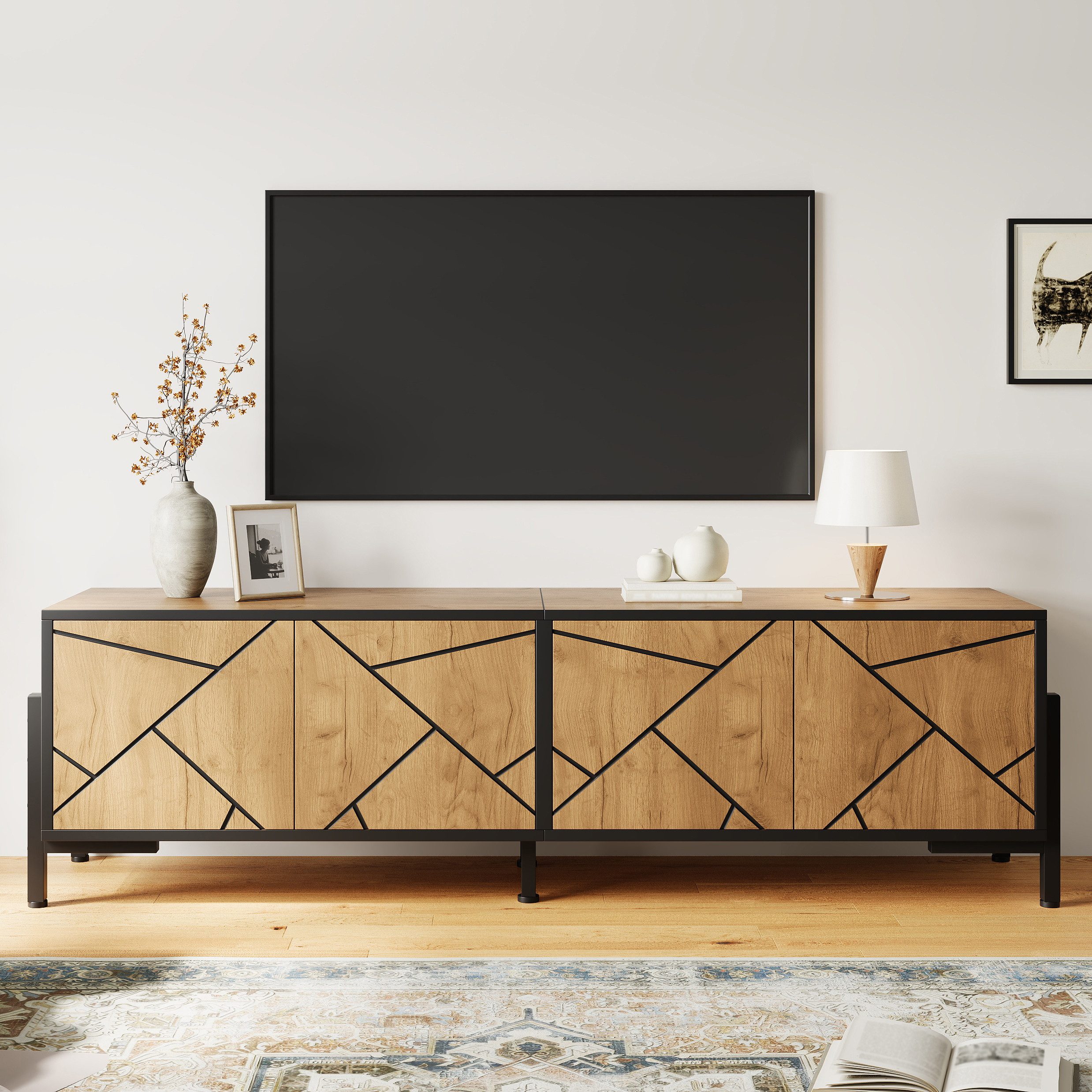 Merax Lowboard Hochglanz TV Schrank mit LED Beleuchtung & App Steuerung (1 St)