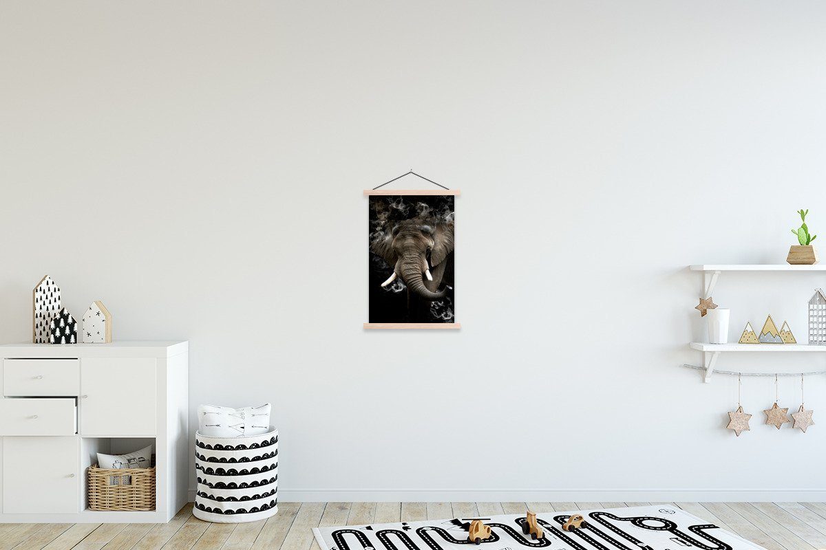 - - Wohnzimmer, Schwarz, Textilposter Bilderleiste, für Rauchen (1 St), MuchoWow Elefant Magnetisch Posterleiste, Poster