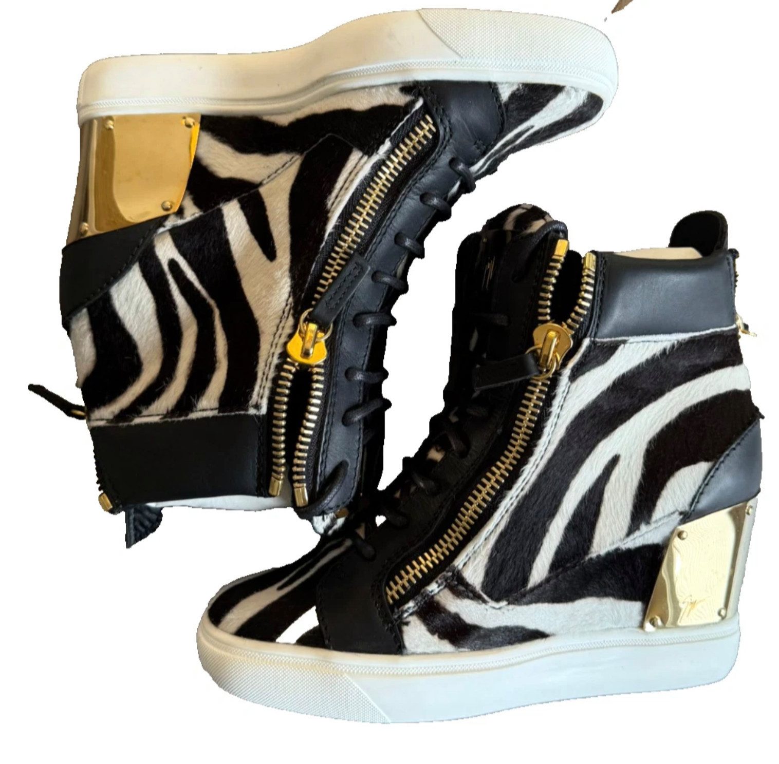 GIUSEPPE ZANOTTI DESIGN Lorenz Кроссовки Zebra Ponyfell Gold Wedgesneaker Limitierte Sammlerstück mit ikonischem Wiedererkennungswert