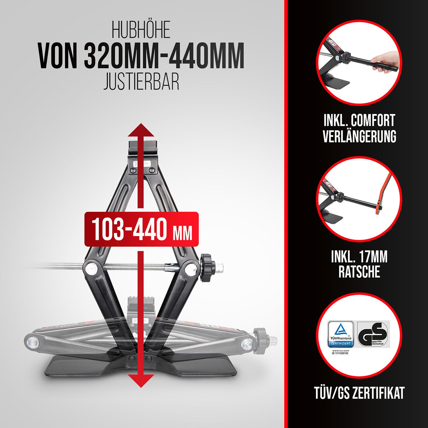 HEYNER Premium Scissor Jack SUV 2t for BMW, max. lifting height: 44 cm, 1-piece.