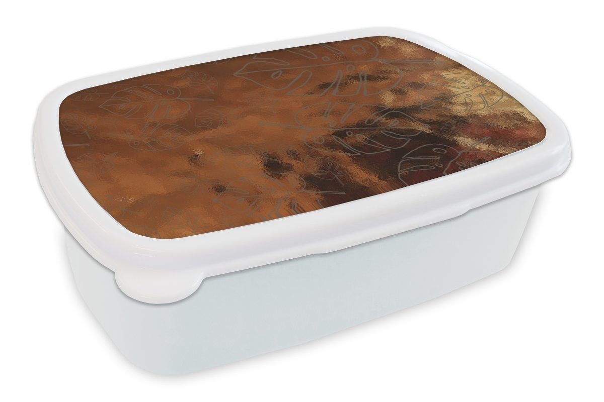MuchoWow Lunchbox Muster - Luxus - Blätter, Kunststoff, (2-tlg), Brotbox für Kinder und Erwachsene, Brotdose, für Jungs und Mädchen weiß