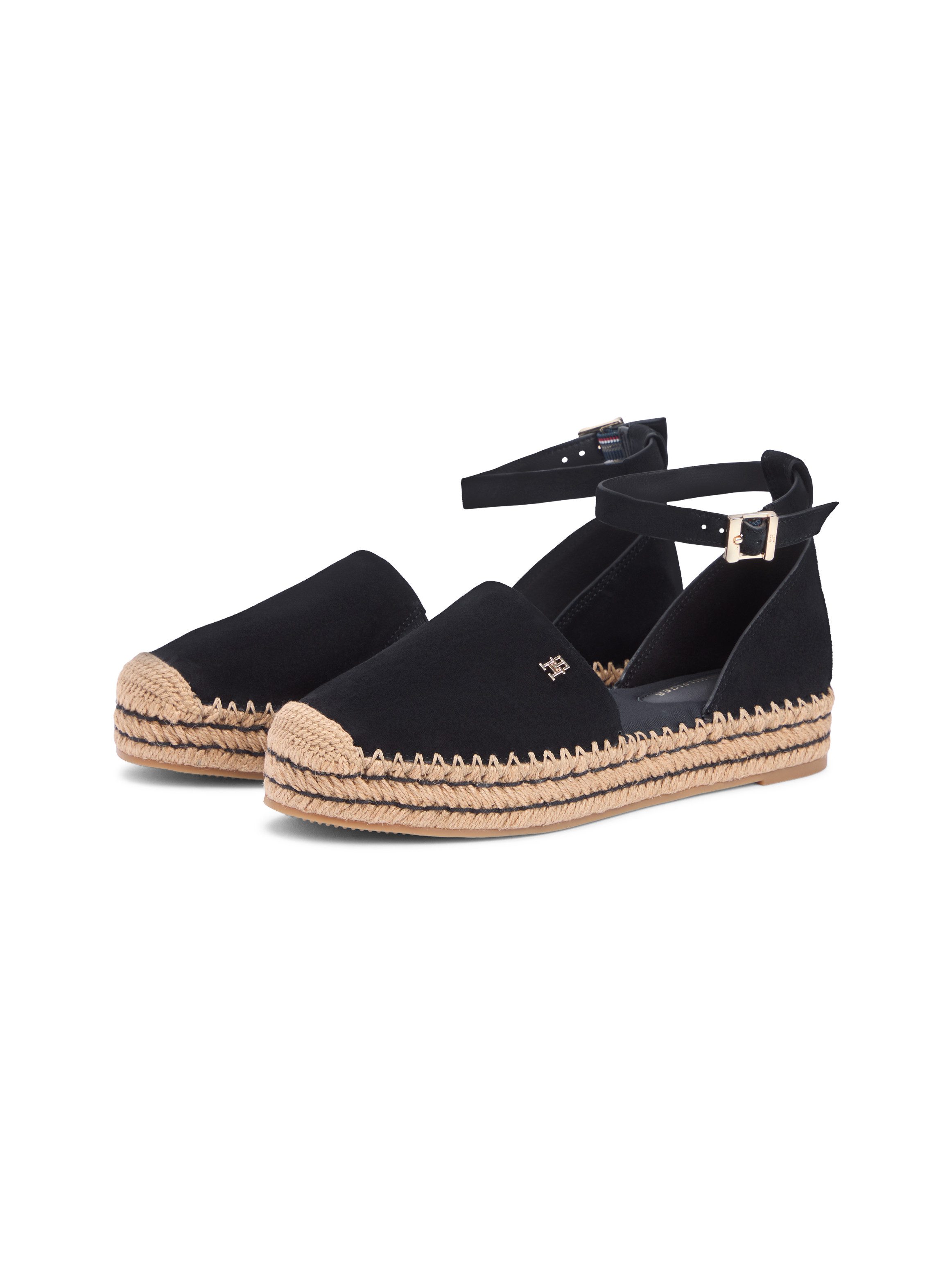Tommy Hilfiger TH PLATFORM ESPAD SUEDE STRAP Riemchenballerina Sommerschuh, Plateausandalette mit verstellbarem Fersenriemchen