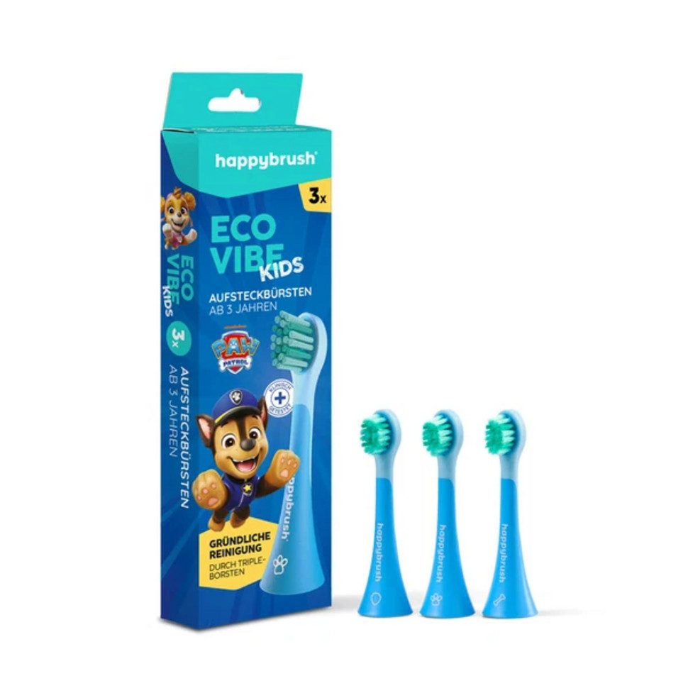 happybrush Aufsteckbürsten Kinderlernzahnbürste Paw Patrol - 2x3 Stück - Spar-Set, für happybrus PawPatrol Kinderlernzahnbürste, ab 3 Jahre, ab 3 Jahren, weiche Borsten, Triple-Borsten Technologie, 6 Stück