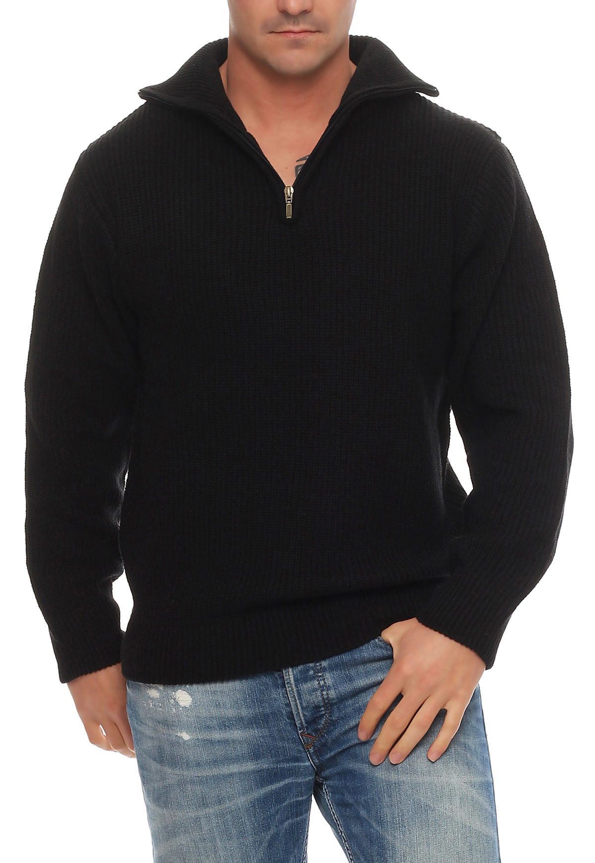 Strickpullover Arbeitspullover Troyer warm Pullover Wolle schwarz oliv blau anthrazit
