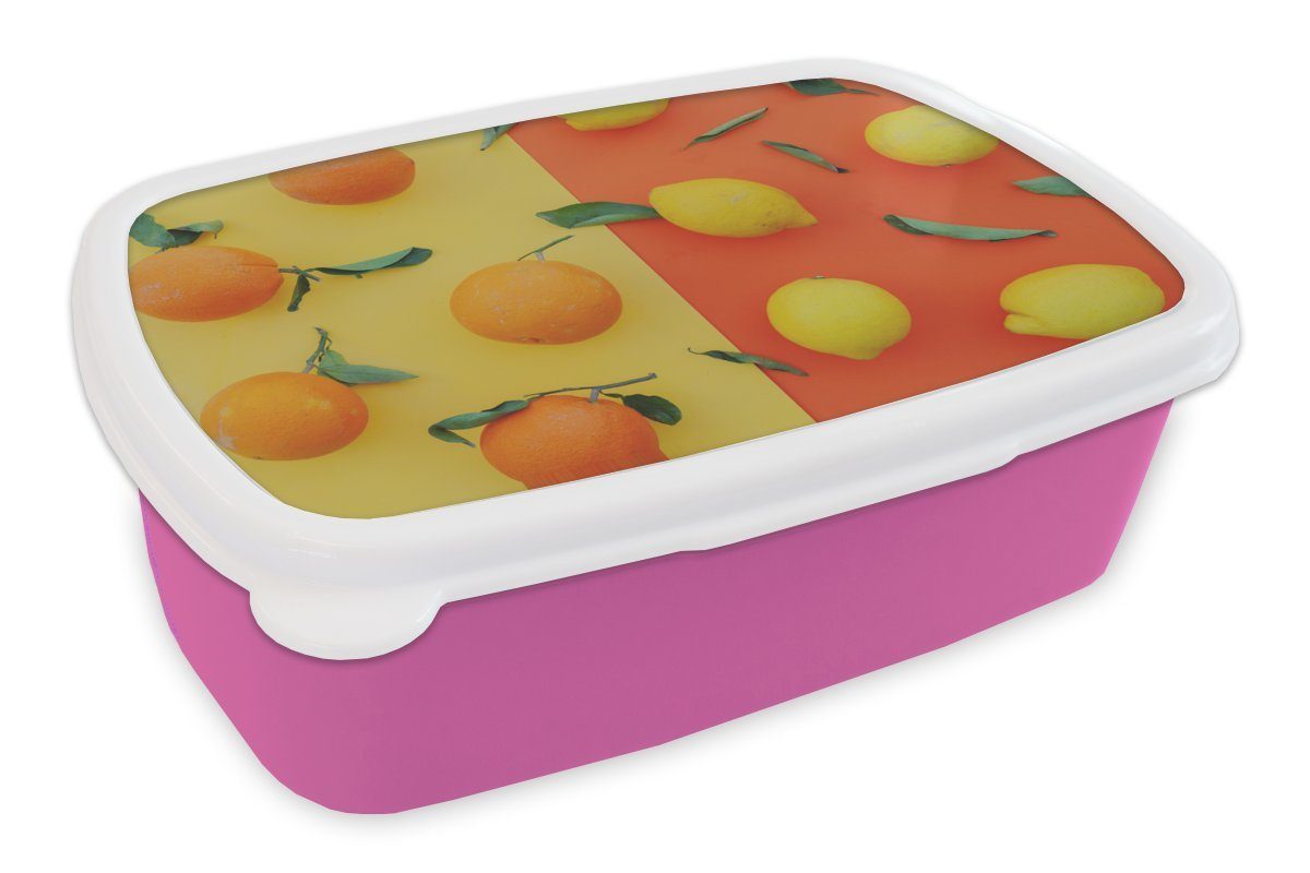MuchoWow Lunchbox Zitrone - Orange - Gelb, Kunststoff, (2-tlg), Brotbox für Erwachsene, Brotdose Kinder, Snackbox, Mädchen, Kunststoff rosa | Lunchboxen