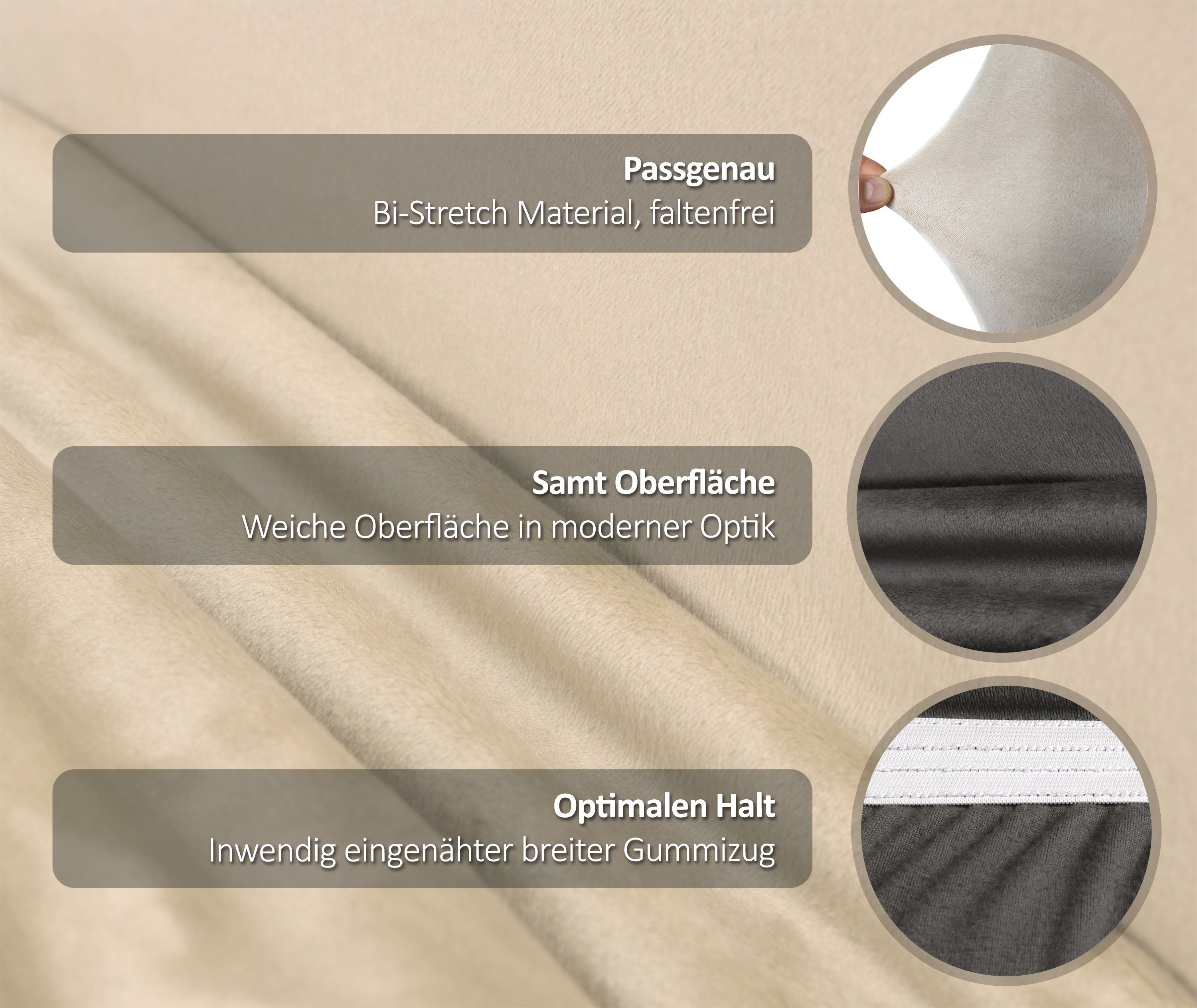 Beautex Stuhlhusse 4er Set LEA Stuhlhusse, elastische Uni Stretch-Husse Samt Mikrofaser