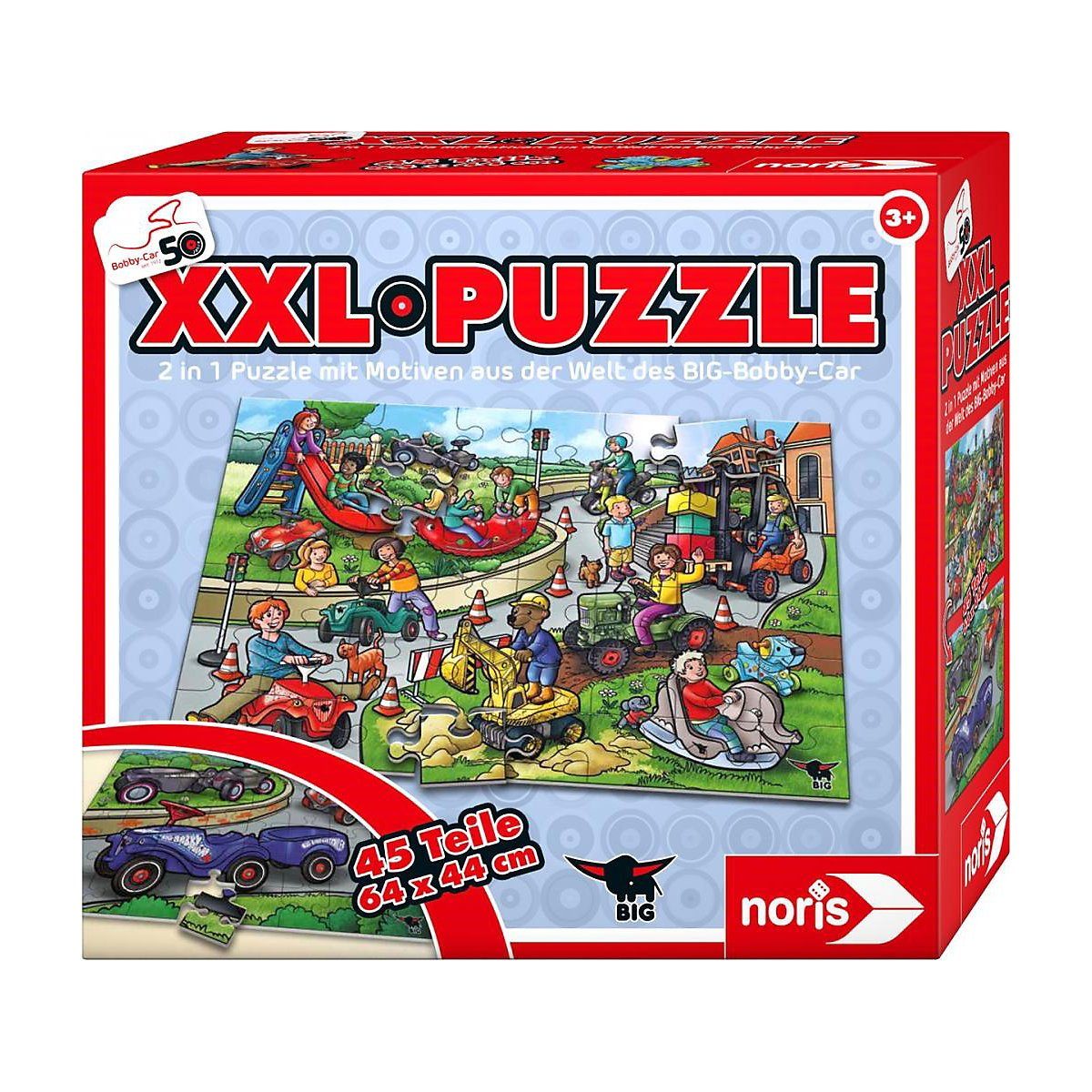 Noris Puzzle 50 Jahre BIG Bobby Car 2 in 1 XXL-Puzzle, 45 Teile, Puzzleteile