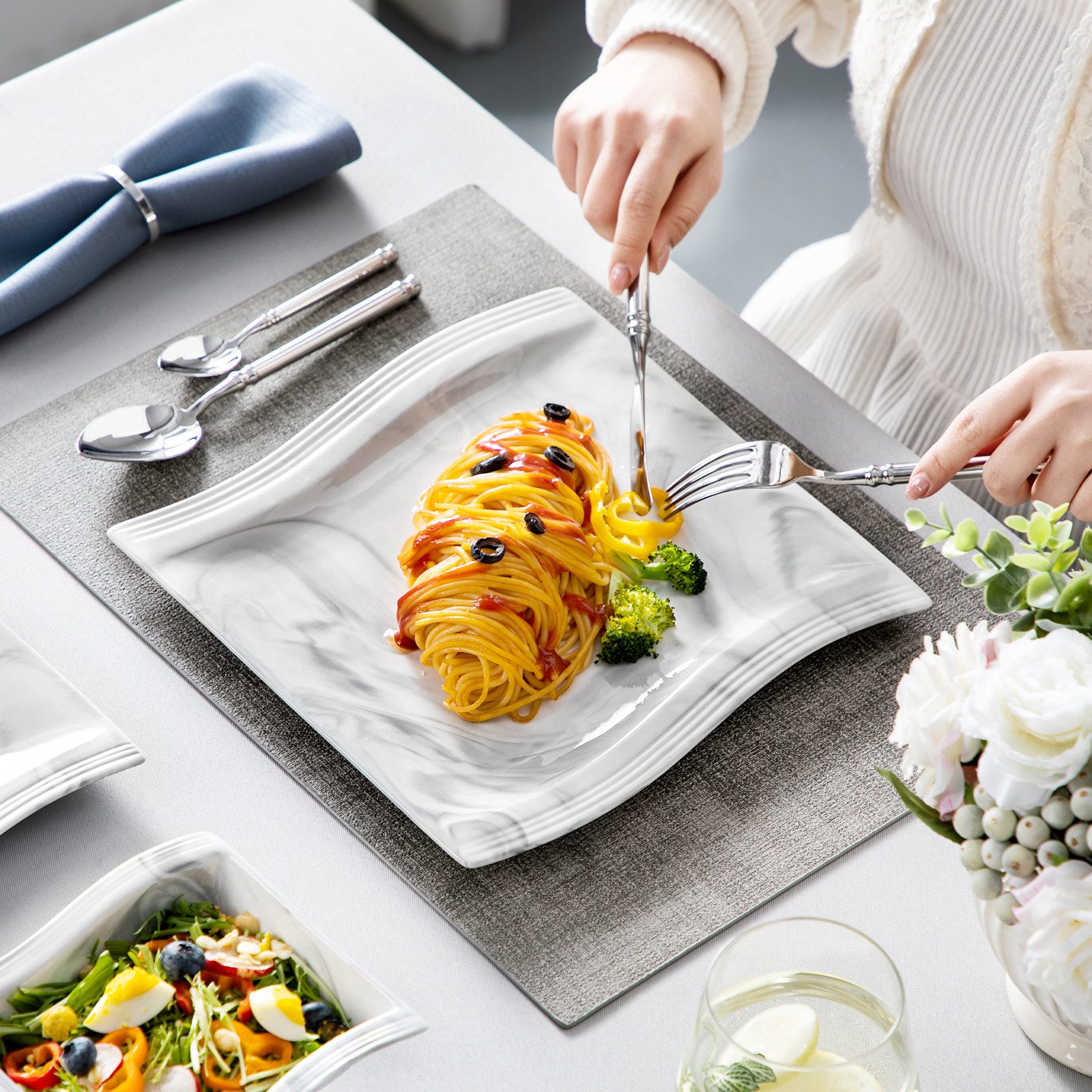 MALACASA Geschirr-Set Tafelservice FLORA für 6/4 Personen Marmor Geschirrset (12-tlg), 4 Personen, Porzellan