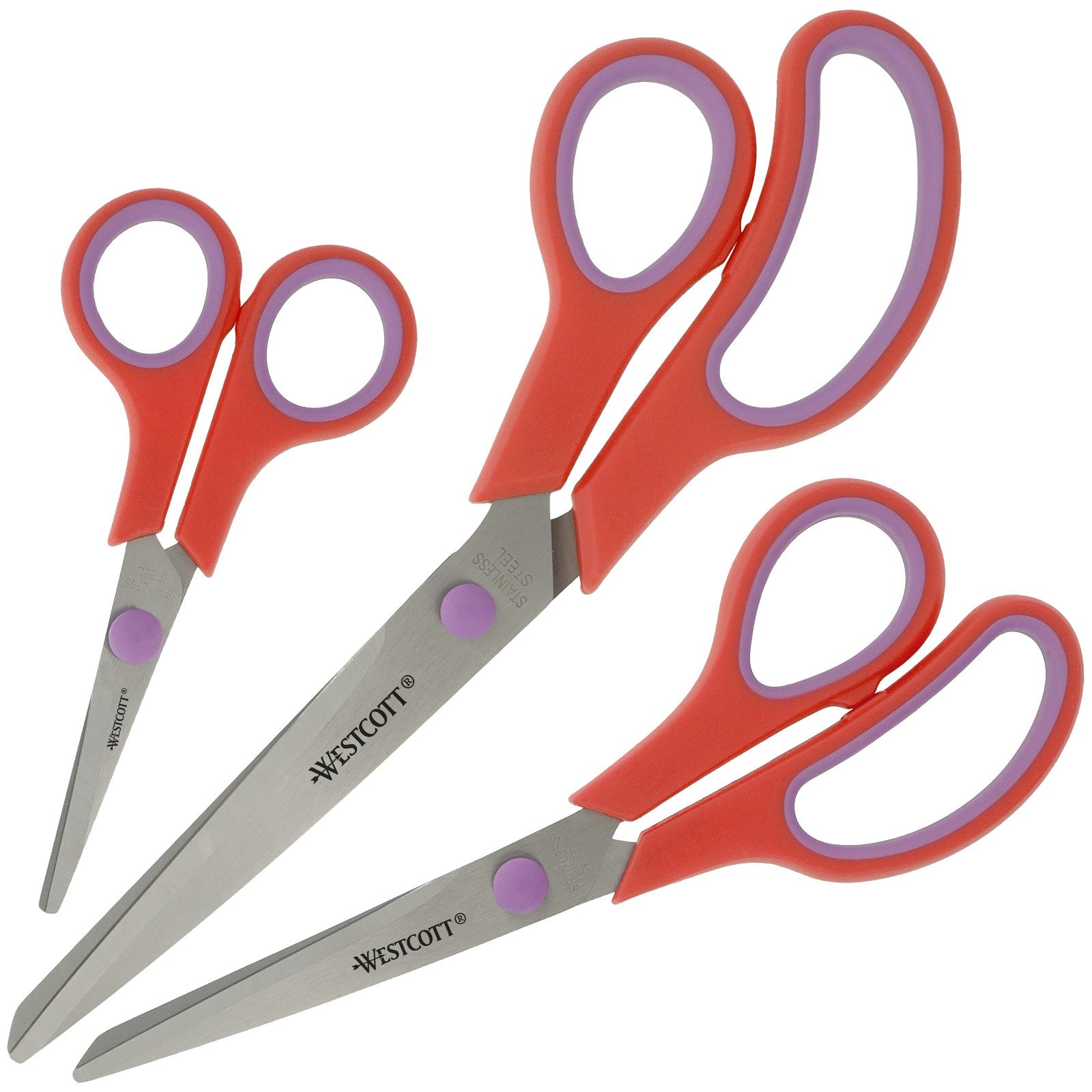 WESTCOTT Scheren-Set Easy Grip Scheren 3 Stück Rot, Universalscheren mit Komfort-Griff, (Vorteilspack, 3-tlg), Extrascharfe & langlebige Edelstahlklinge