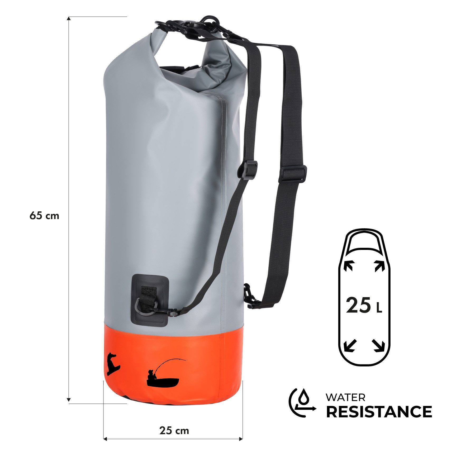 NILS CAMP Rucksack Packsack Trockenrucksack Wassersportrucksack (Spar-Set, 1-tlg., 25 x 65 cm wasserdicht), wasserdicht, Rollverschluss, abnehmbare Gurte, 25 L