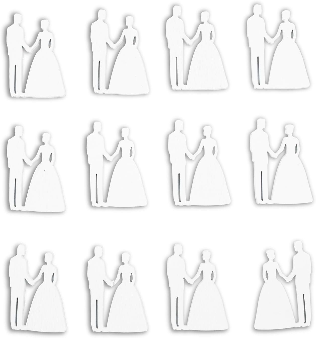Logbuch-Verlag Dekofigur 12 Holz-Streuteile Hochzeitspaar in Weiß – Tischdeko zur Hochzeit