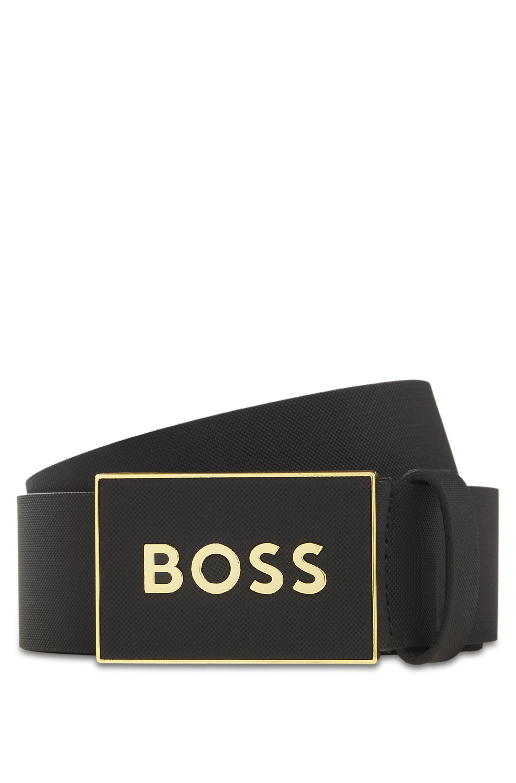 BOSS Ledergürtel Boss_Icon-S1_Sz40 mit BOSS-Logo-Prägung auf der Koppelschließe