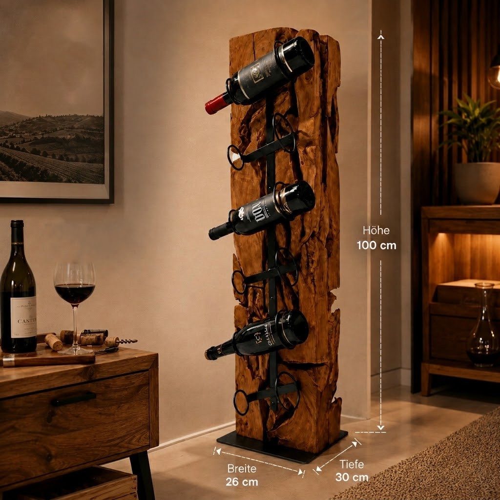Möbel Bressmer Weinregal XILON Weinständer Teakholz 100 cm massiv für 6 Flaschen, Nachhaltig – Bild 4 von 5