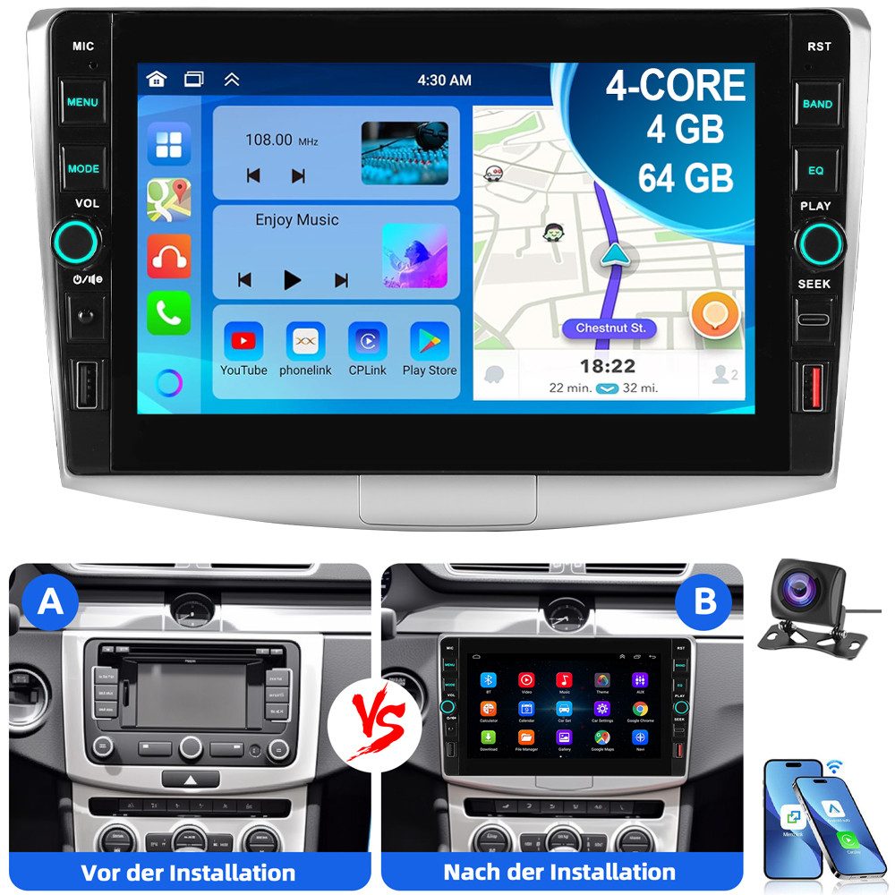 ESSGOO Für VW Passat VW B7 CC 2010-2015 Android 15 Carplay Navi Autoradio (RDS, Digitalradio (DAB), FM, AM)