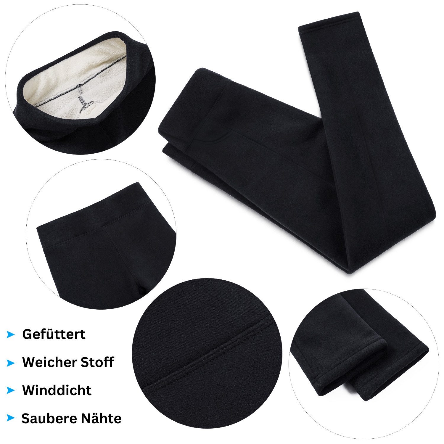 Thermoleggings Damen mit Fleece Gefütterte Thermo Leggings mit Taschen für Winter