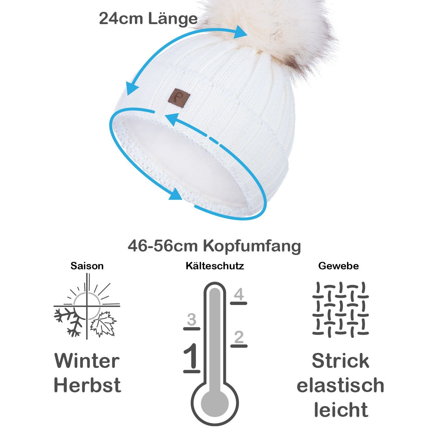 Faera Bommelmütze (1-St) Bommelmütze Wintermütze Herren Damen Unisex Fleecefutter Beanie