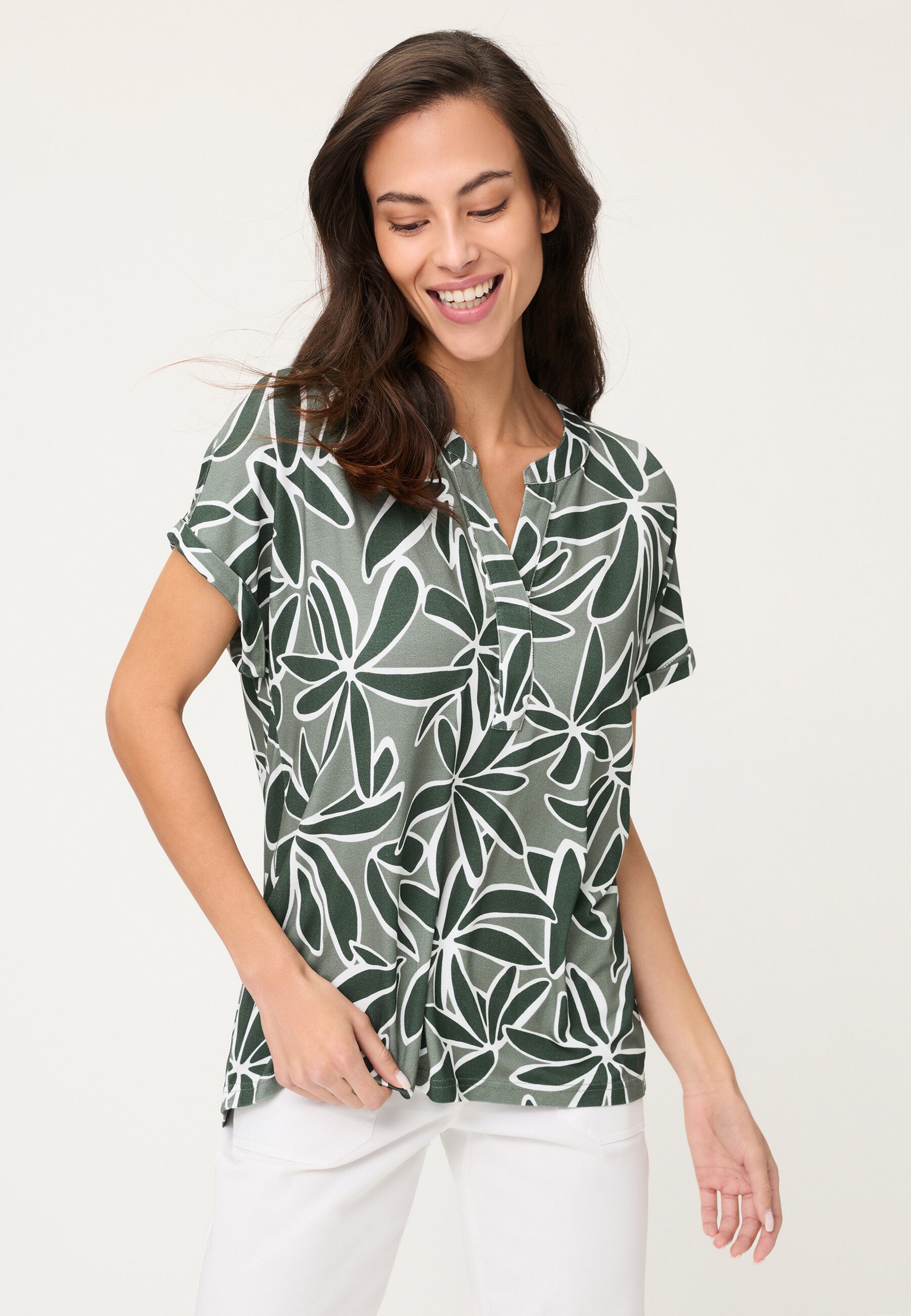 Olsen T-Shirt Shirt mit Tunikaausschnitt und Turn-up-Ärmeln