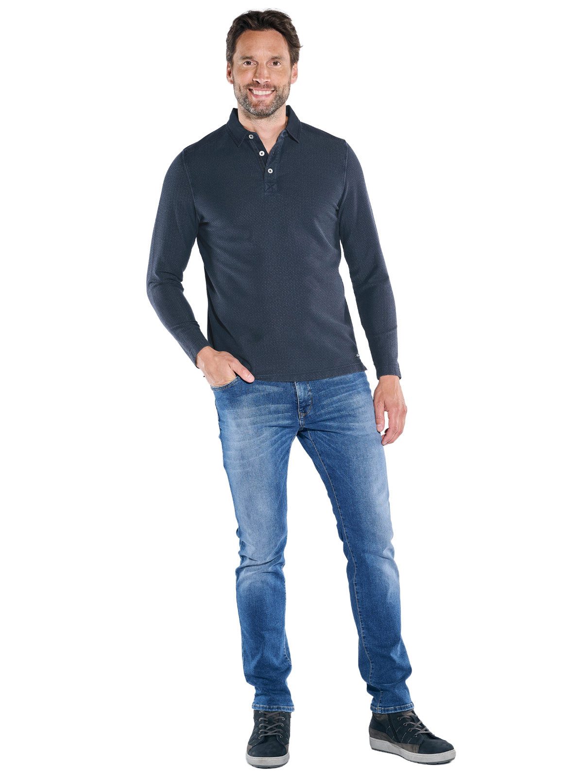 Engbers Langarm-Poloshirt Herren Langarm-Shirt mit Polokragen, Saphirblau