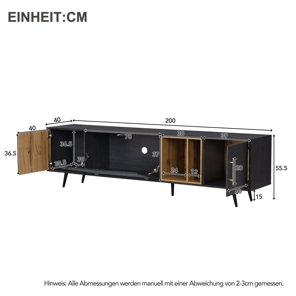 BlingBin TV-Schrank mit 3 Türen Packung, (2 1-St., Holz 200x40x55,5 1er Set) für cm, 90-Zoll-Fernseher Fernsehtisch Fach geeignet und Stauraum einen mit Fernsehschrank