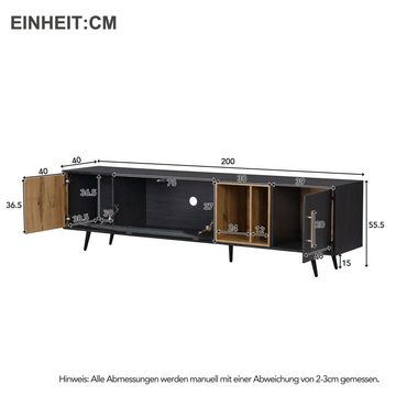BlingBin TV-Schrank mit 3 Türen Fernsehtisch Holz Fernsehschrank mit Fach und Stauraum (2 Packung, 1-St., 1er Set) 200x40x55,5 cm, für einen 90-Zoll-Fernseher geeignet