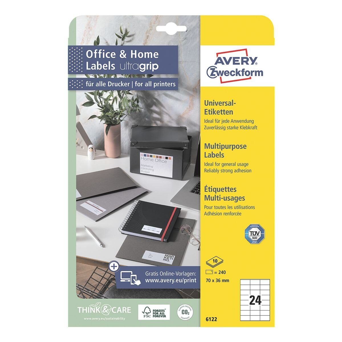 Avery Zweckform Etiketten 6122, 240 Stück, Adresse (70x36 mm), selbstklebend