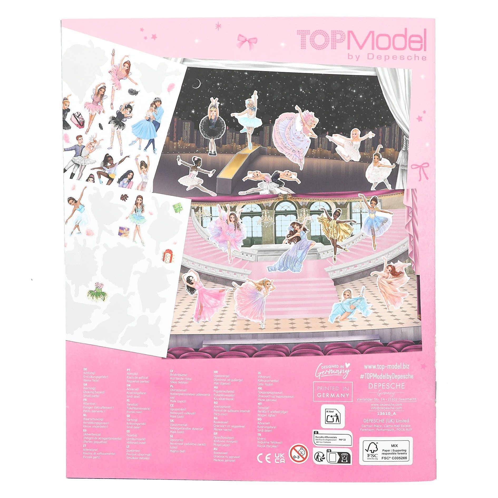Depesche Schmuckset TOPModel Stickerworld Ballet Stickerbuch mit 20 Hintergrundseiten, Inkl. 3 Doppelseiten Kleidungs- und Accessoire-Aufkleber
