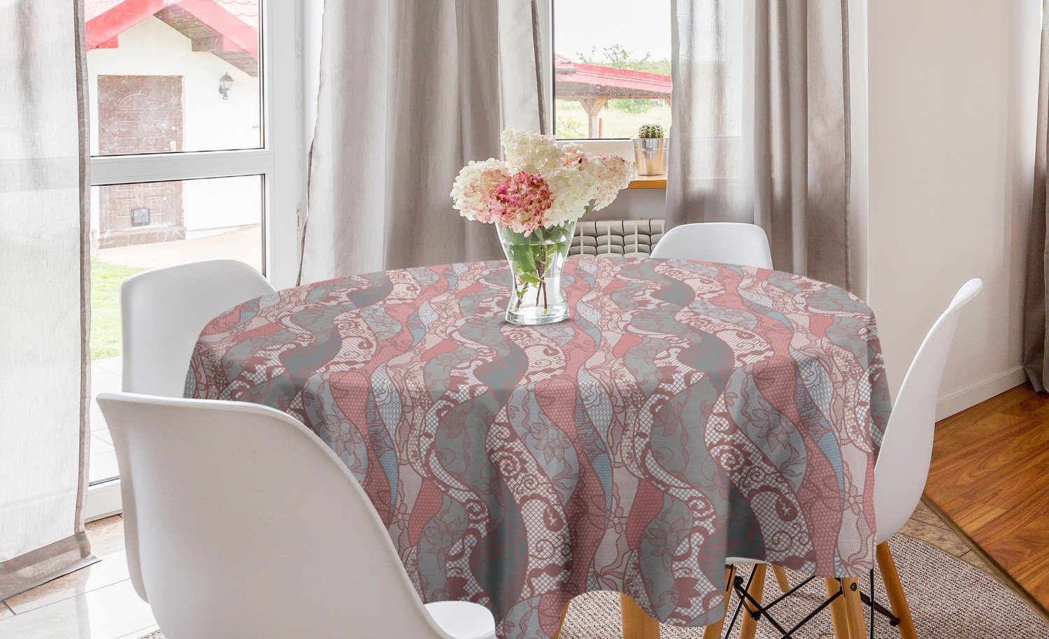 Tischdecke auf Dekoration, Abakuhaus Kreis Abdeckung Tischdecke Blick Blumen-Muster für Esszimmer Küche Blumen Spitze