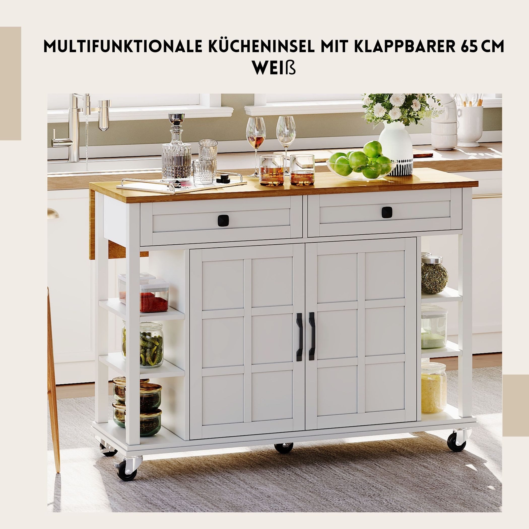SeedWave Kücheninsel mit klappbarer 65 cm Arbeitsplatte, günstig online kaufen
