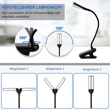 GelldG LED Leselampe 14 LEDs Leselampe Buch Klemme mit 2 Köpfen, USB Wiederaufladbar